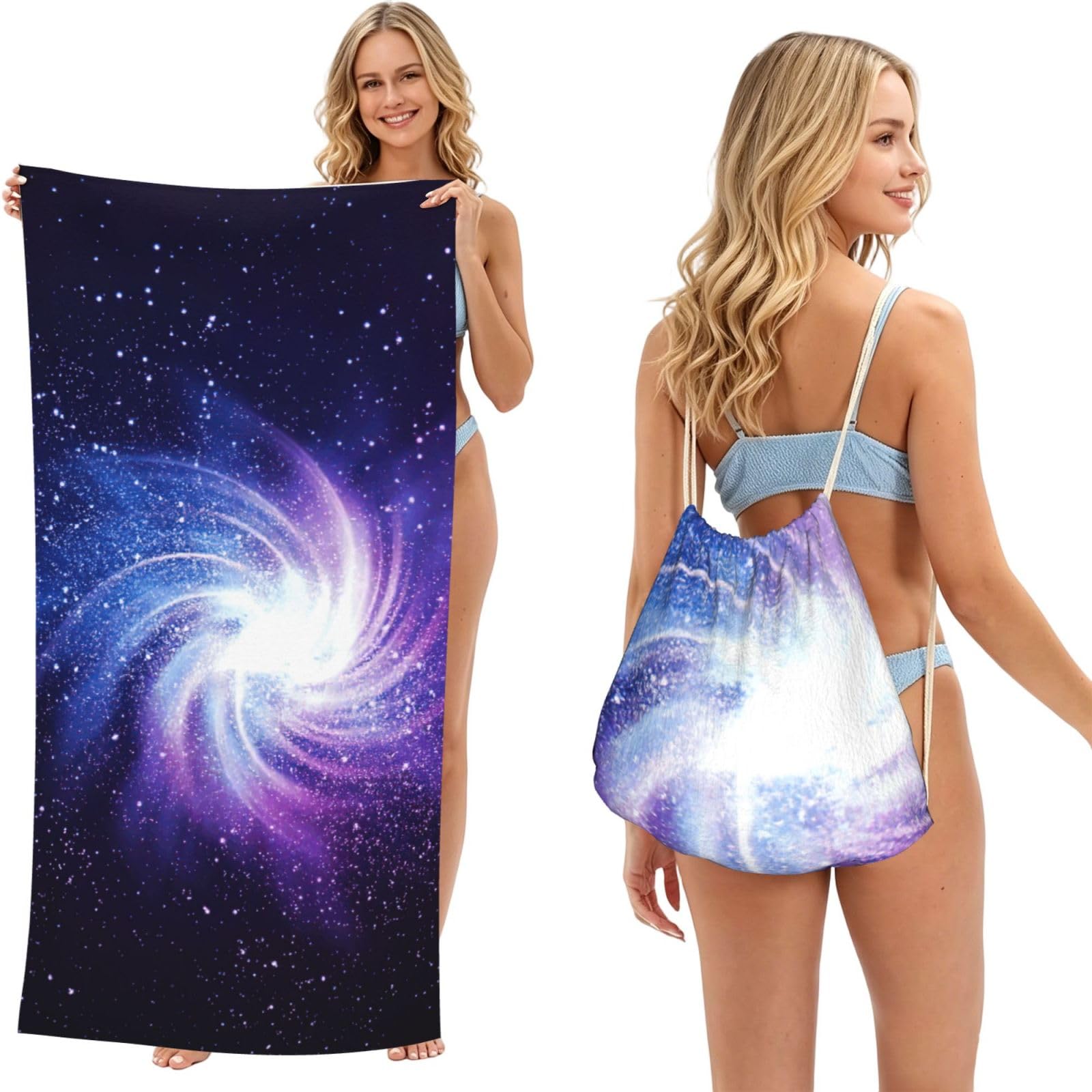 LMNvbz Glaxy Print 2 In 1 Packable Beach Towel Bag, Quick Dry Backpack Microfiber Mat For Camping, Travel, Vacation, Cruise, And Picnic