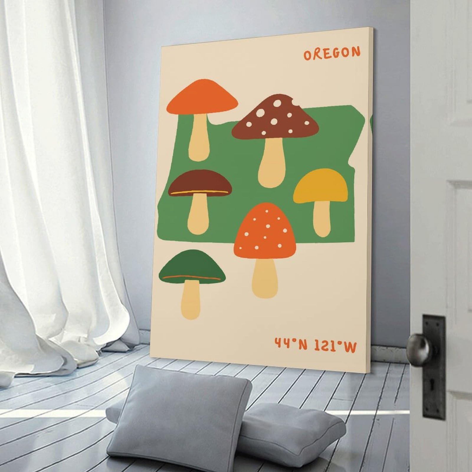 Junmoney Canvas Wall Decor Oregon State Mushrooms And Coordinates, 20x30inch(50x75cm), for Flats, Guest Rooms Or Compact Rooms, A Simple Refresh for Blank Walls