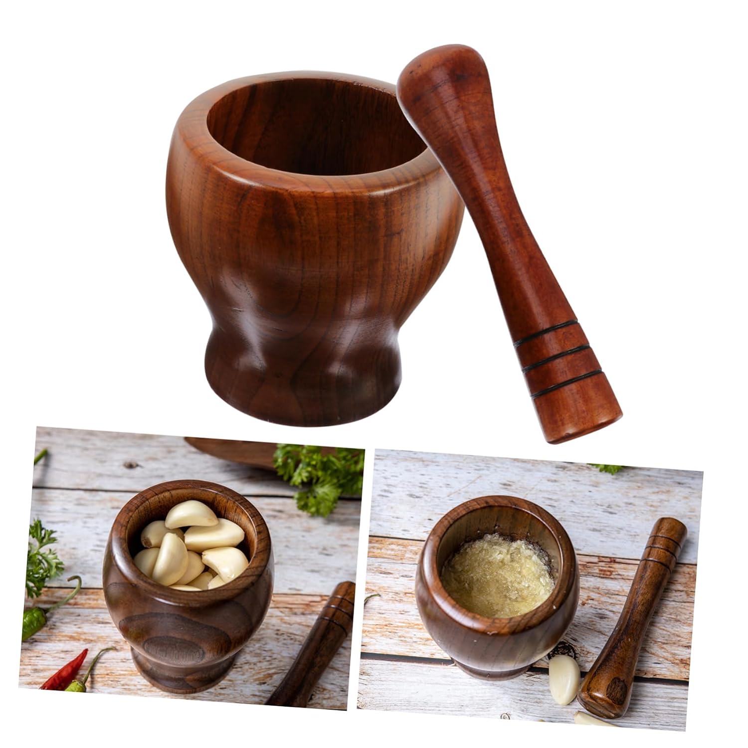 Wooden Garlic Crusher Handcrafted Mortar and Pestle for Mincing Garlic Herbs and Spices Acacia Wood Kitchen Utensil for Home Chefs