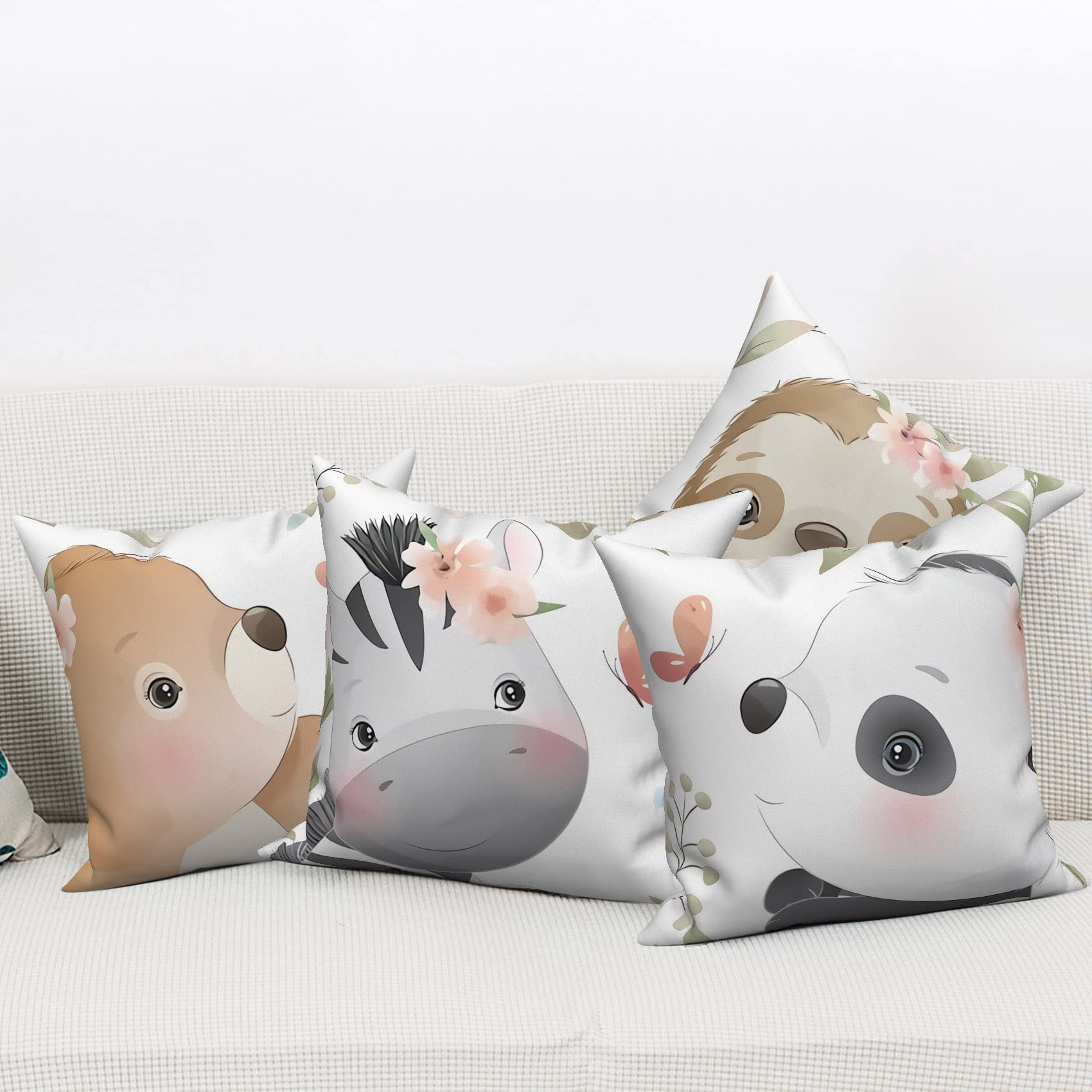 Aoihrraan Fodere per Cuscini 31x51cm Cartone Animato Animali Federa Per Cuscino Quadrato Decorativo Per La Casa, Federe In Lino Con Cerniera Invisibile Per Divano Camera Da Letto, Confezione Da 4