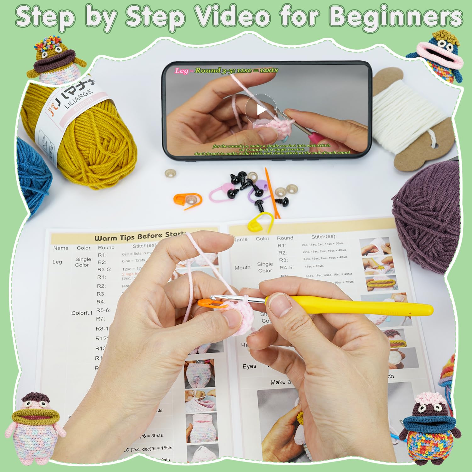 UHAPEER Häkel Set Weihnachten - Komplettset Mit Wolle & Video-Anleitung