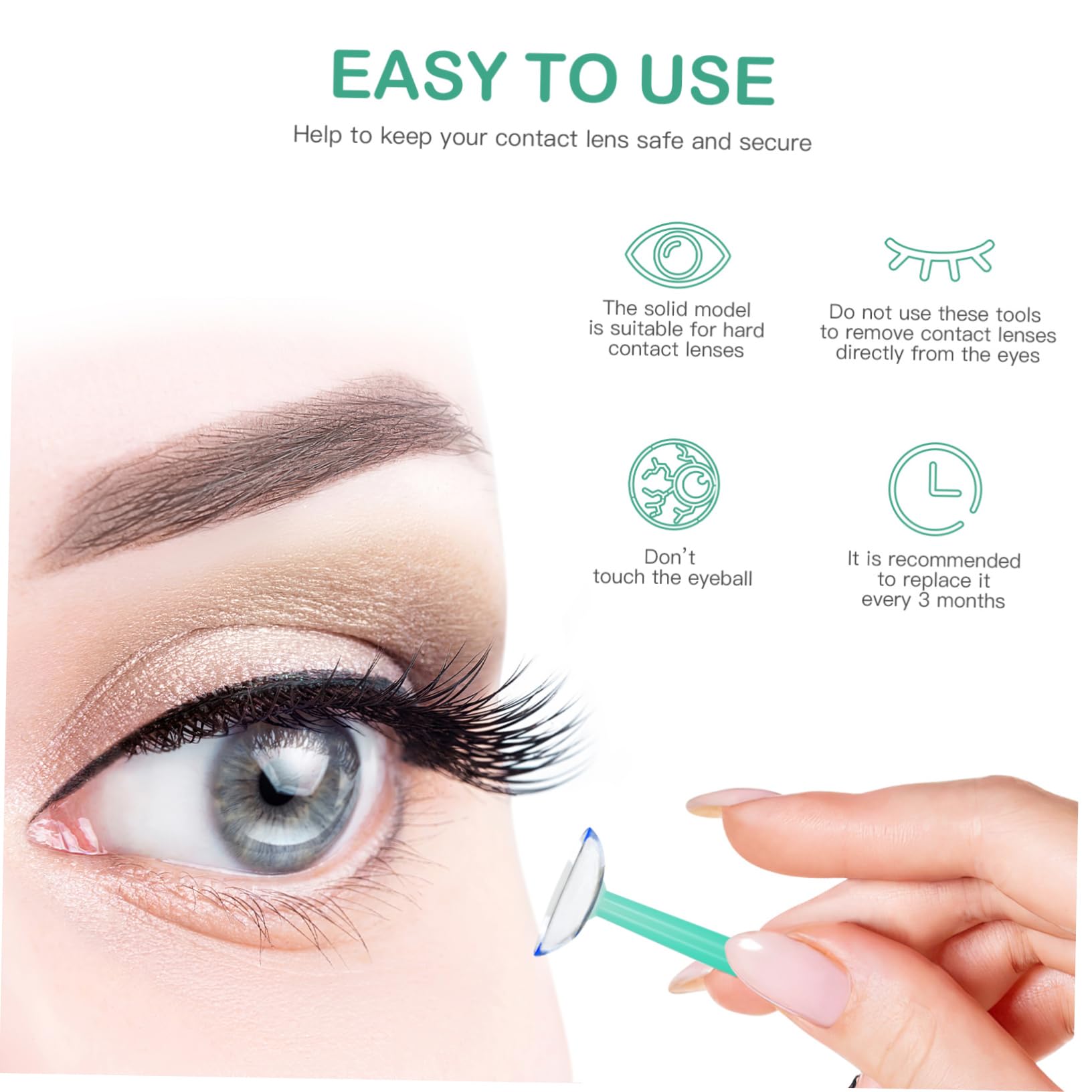 5 Ensembles Outil D'Insertion De Lentilles Rigides Applicateur De Retrait Oculaire Poussoir De Lentilles Gel De Silice Vert 15 pièces * 5