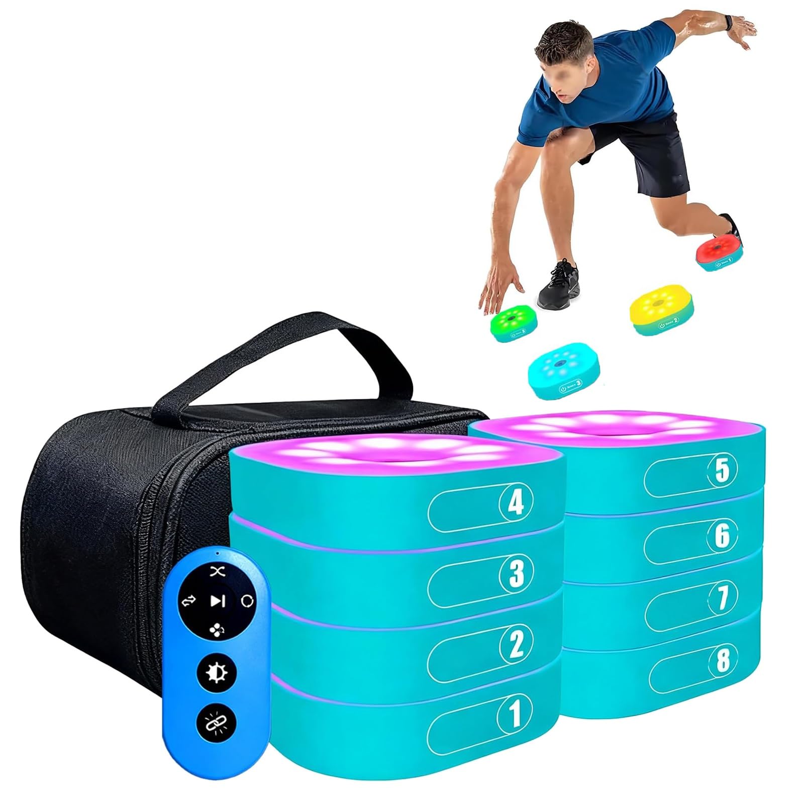 Luces de entrenamiento de reacción para boxeo de velocidad, mejora la coordinación ojo-mano con control remoto y 4 modos para mejorar el tiempo de reacción