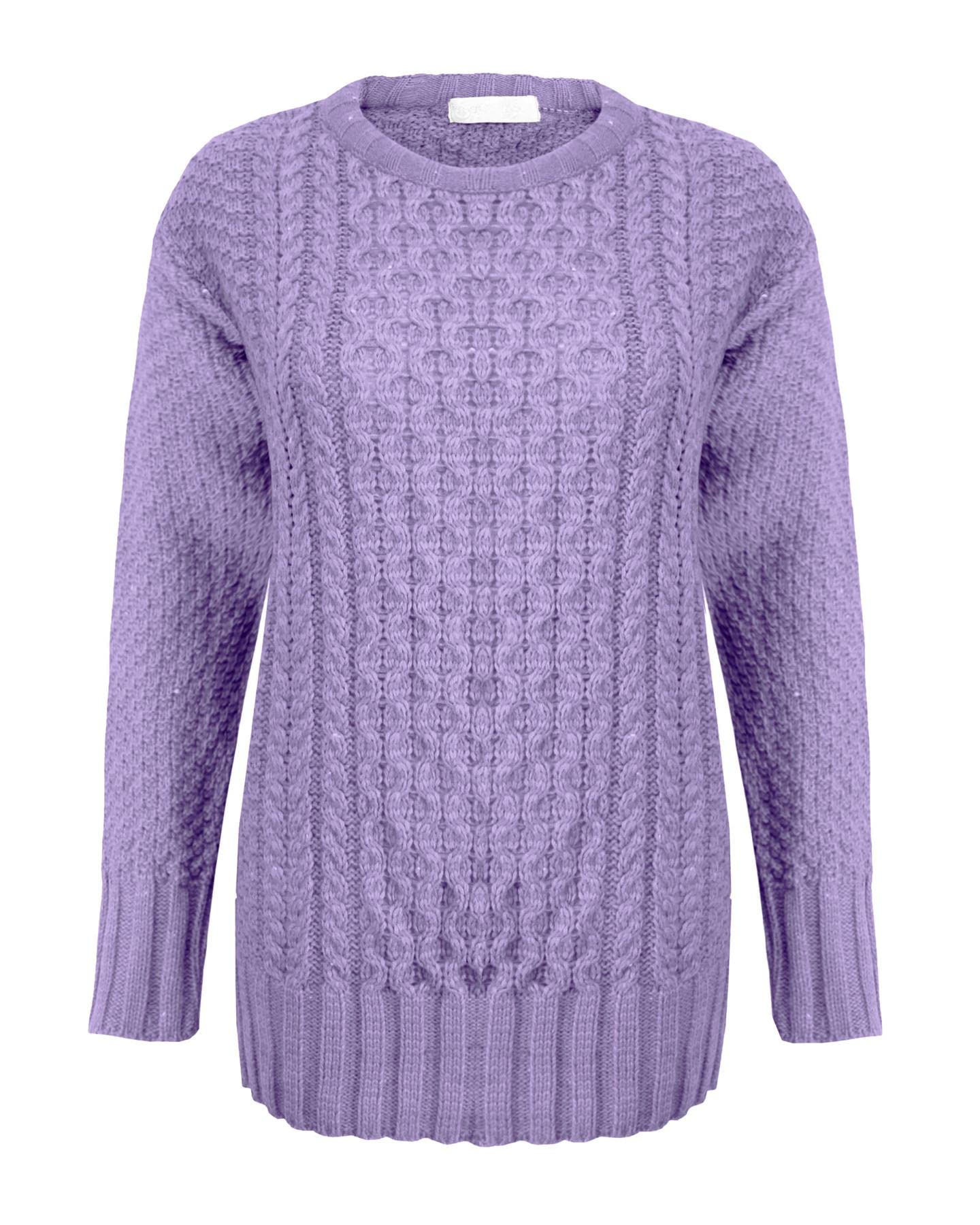 Top Vendor Women's Lilac New Knitted Cable Knit Warm Chunky Sweater Formal Everyday Casual Long Sleeves Jumper Pullover Crew Neck Top[,Ml]