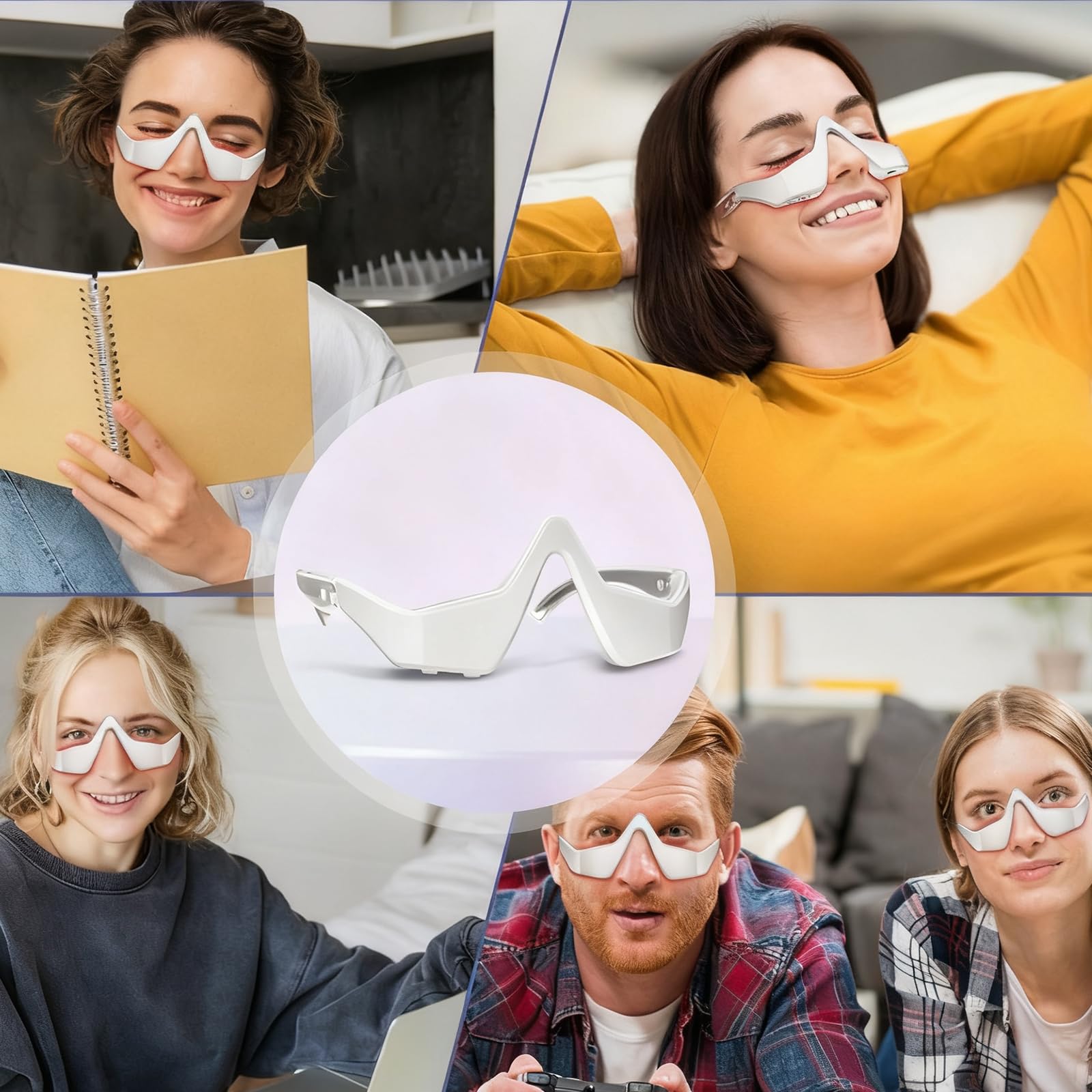 Gafas de Terapia de Luz Roja para Ojos, Dispositivo contra Ojeras, Bolsas & Fatiga, Masajeador Ocular LED Recargable 3 Modos, Regalo de Belleza Portátil para Mujer/Hombre