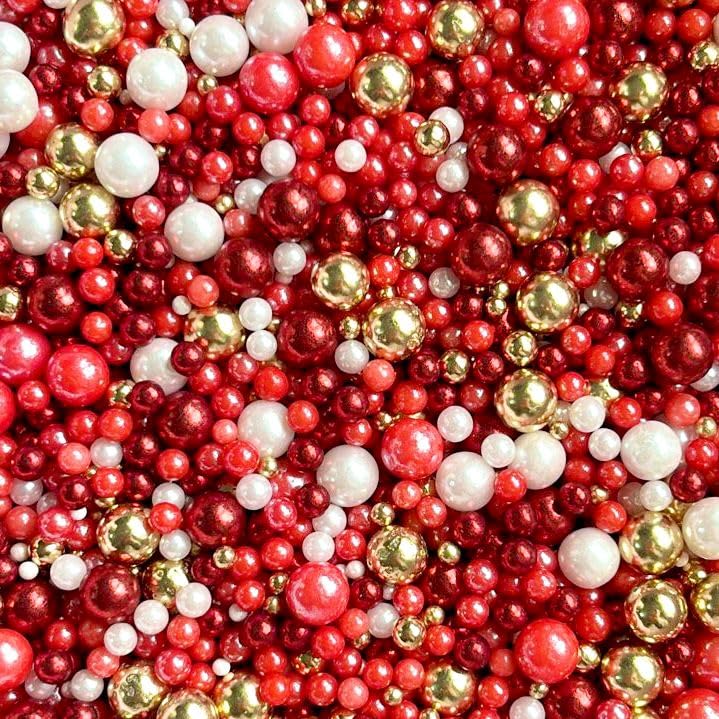 Christmas red white gold metallic sprinkles edible pearls cupcake cake toppers biscuits ball mix pearls decoration 100s 1000s valentines anniversary football team party baking RUDOLPH