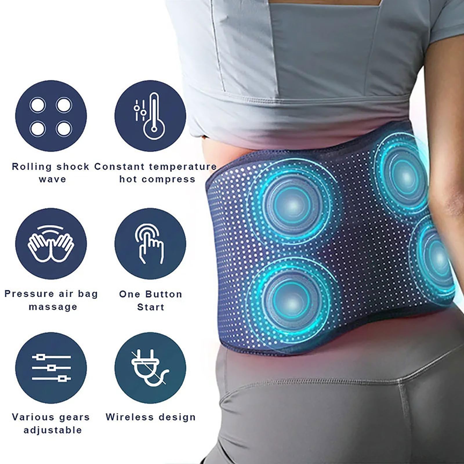 Cuscinetto Riscaldante Per La Vita - Touch Screen, 6 Livelli Di Riscaldamento + Timer Da 15 Minuti, Vibrazione A 4 Zone + Doppi Airbag, Allevia Il Dolore, Favorisce La Circolazione Sanguigna