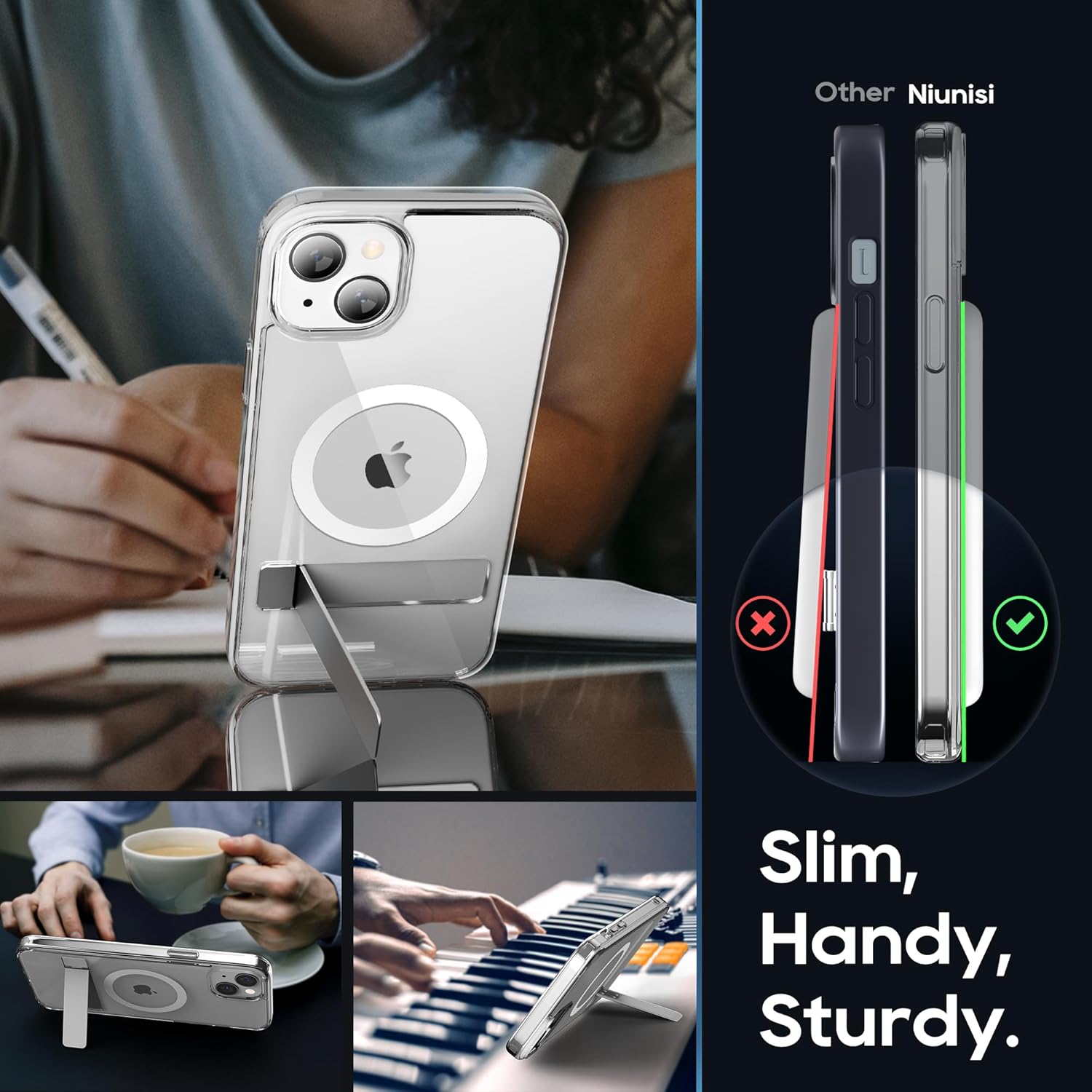 Magnetic Case for iPhone 15 Plus Case with Stand, Slim Kickstand with Screen Protector Compatible with Magsafe Shockproof Crystal Clear Cases Phone Case Cover 6.7-Inch (2023), Clear - Image 4