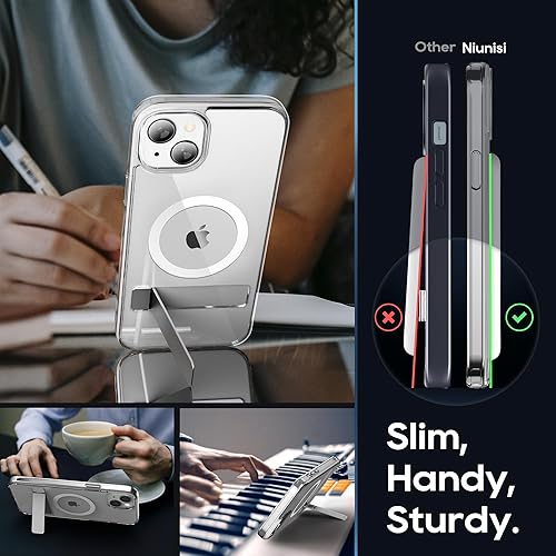Miniatura 4 de Funda magnética para iPhone 13 de 6.1 pulgadas, soporte delgado con protector de pantalla compatible con Magsafe a prueba de golpes, transparente,