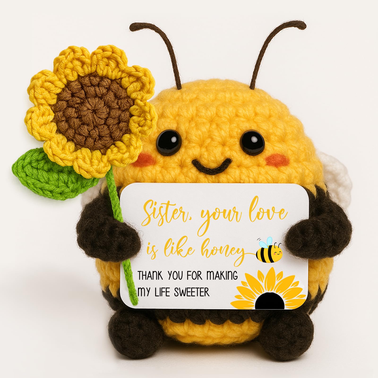 Farbeele Sister Gifts, Sister Birthday Gifts, Positive Handmade Crochet Bee with Flower, Good Luck, Emotional Support, Sentimental Keepsake Décor Present