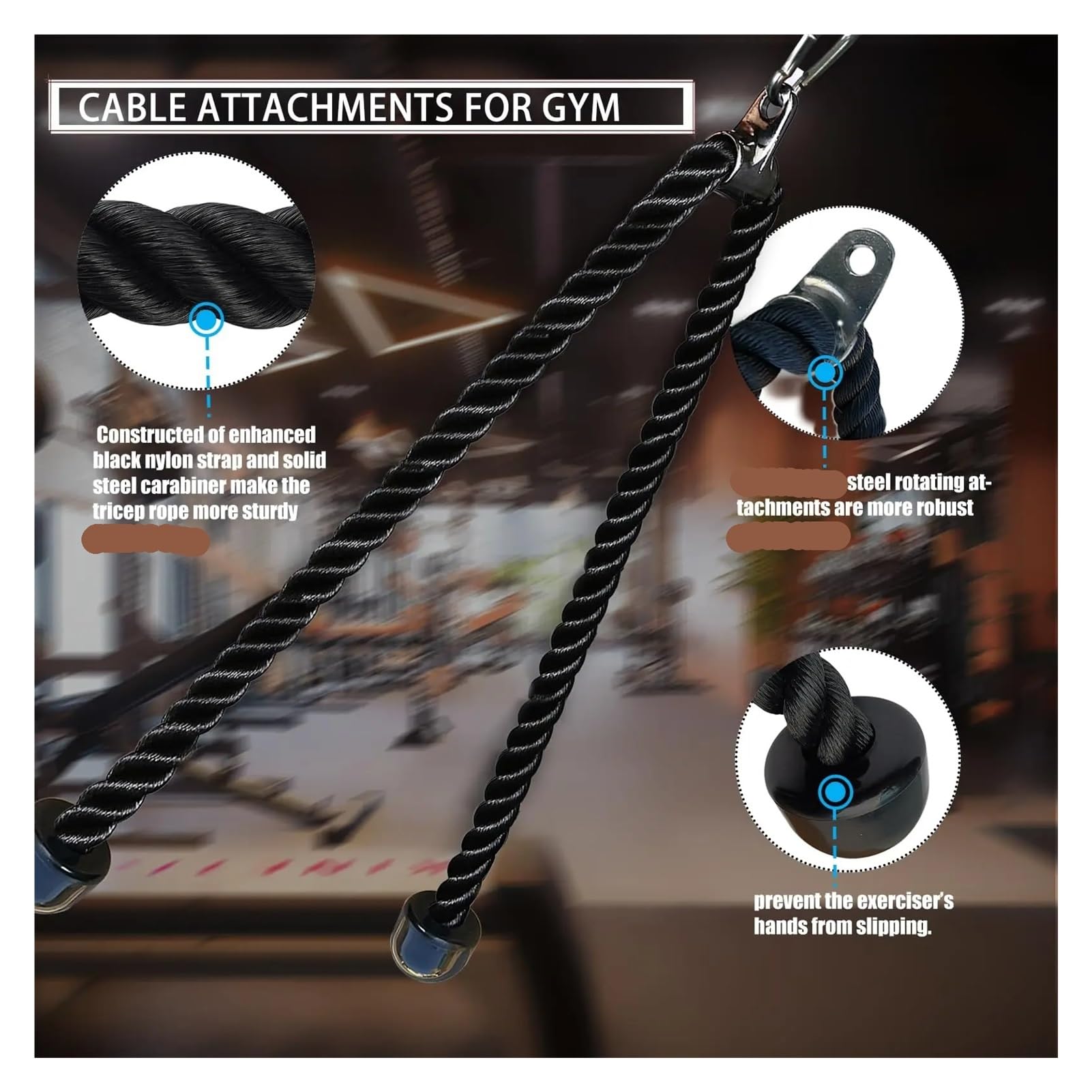 Corda for tricipiti resistente, attacco for cavo fitness for bicipiti, e muscoli della schiena, nylon rivestito(80cm)