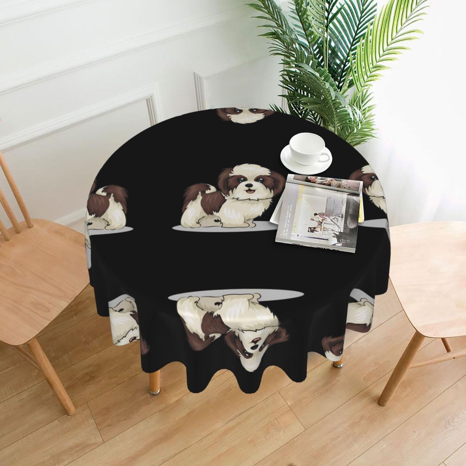 ZHAOUR Shih Tzu Dog Print Round Washable Tablecloth – Table Cover