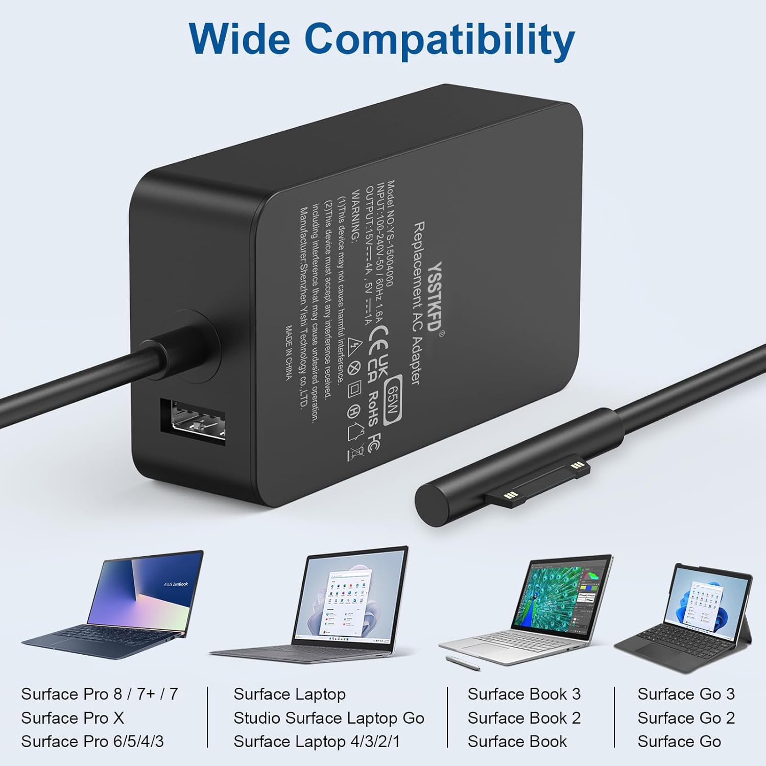 Caricatore 65W Per Surface Pro - Compatibile Con Modelli 3/4/5/6/7/8/X, Laptop E Book - Foto 5