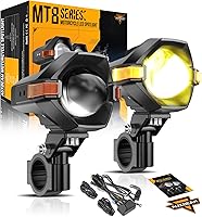 Auxbeam MT8 3-Inch 120W LED Motorcycle Fog Lights - 8 Modes White/Amber Strobe Dual Color Spotlights for ATV UTV Trucks (2PCS)
