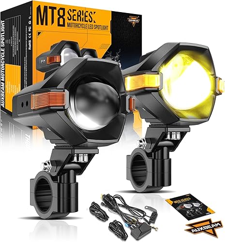 Auxbeam Motorcycle LED Fog Lights Auxiliary Lights Driving Light Spotlights 8 Modes White/Amber Dual Color Strobe Switchback 3 Inch 60W LED Offroad Work Light for Motorcycle ATV UTV Trucks - 2Pcs
