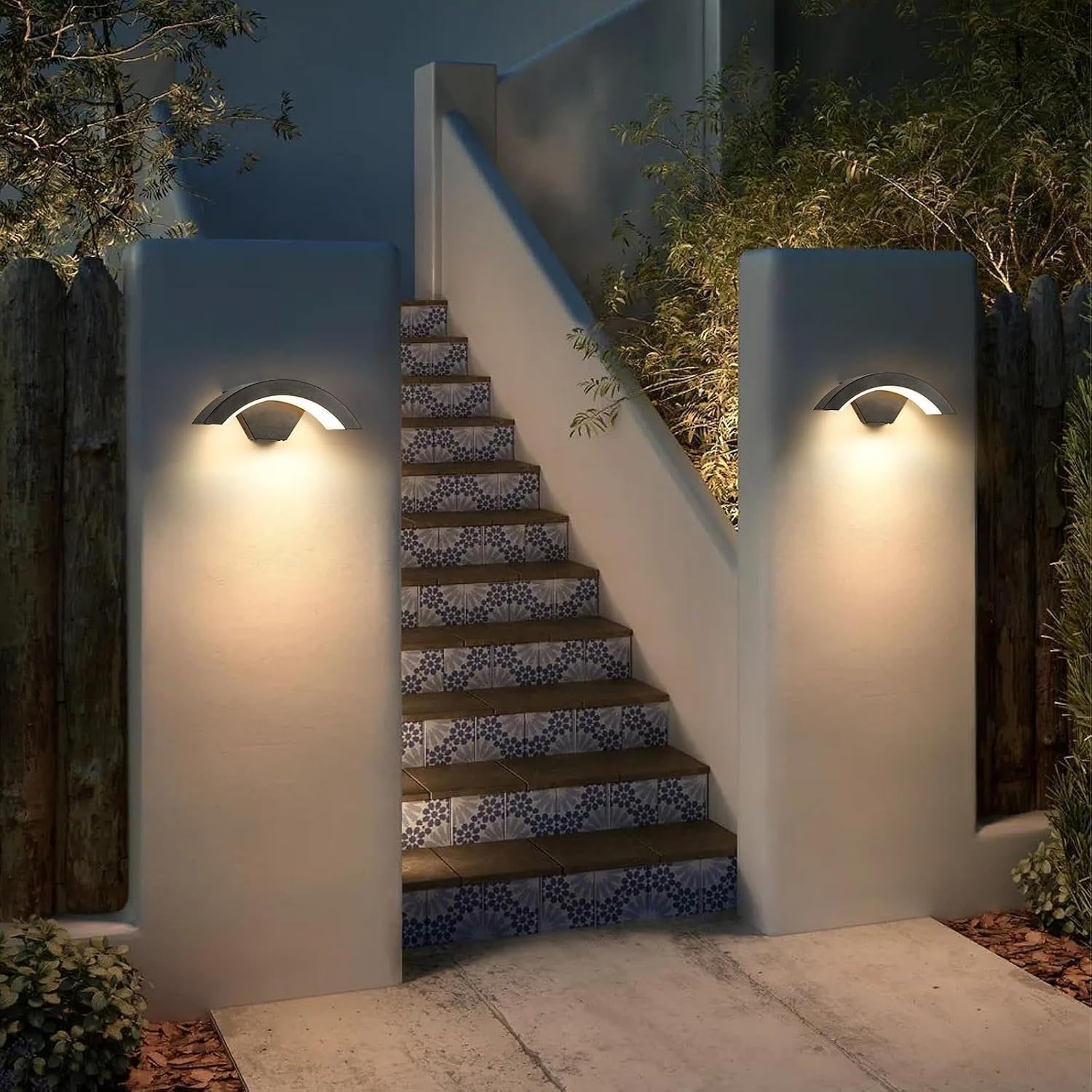 2 Piezas Lámpara de Pared LED Exterior/Interior, 24W 2650LM Aplique Pared Exterior IP65 Impermeable, Aluminio LED Luz de pared Negro para Entrada Terraza Pasillo Jardin, Luz Cálida 3000K