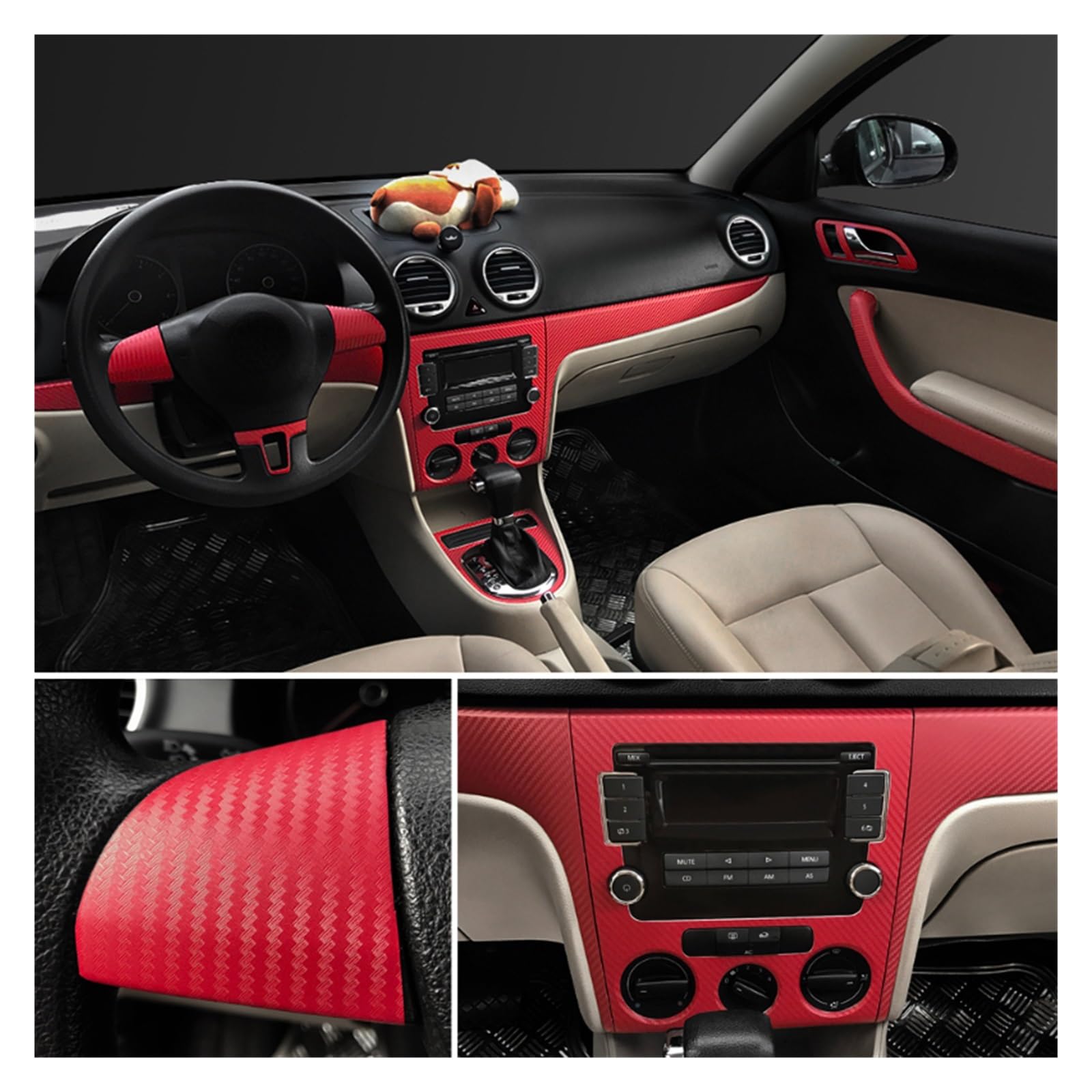 3D Red Carbon Fiber Film Self Adhesive Scratch-proof And Waterproof Car Body Colorful DIY Styling Decal Protective Stickers(50x100cm)