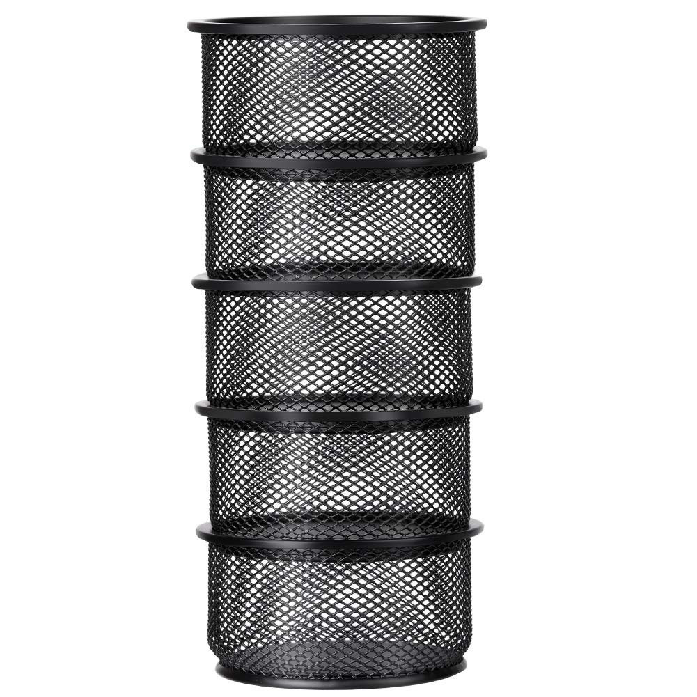 grwanpen®5-Pack Stackable Mesh Desk Organizer Bins - Durable Storage Containers for Paper Clips, Rubber Bands, and Office Supplies, Black