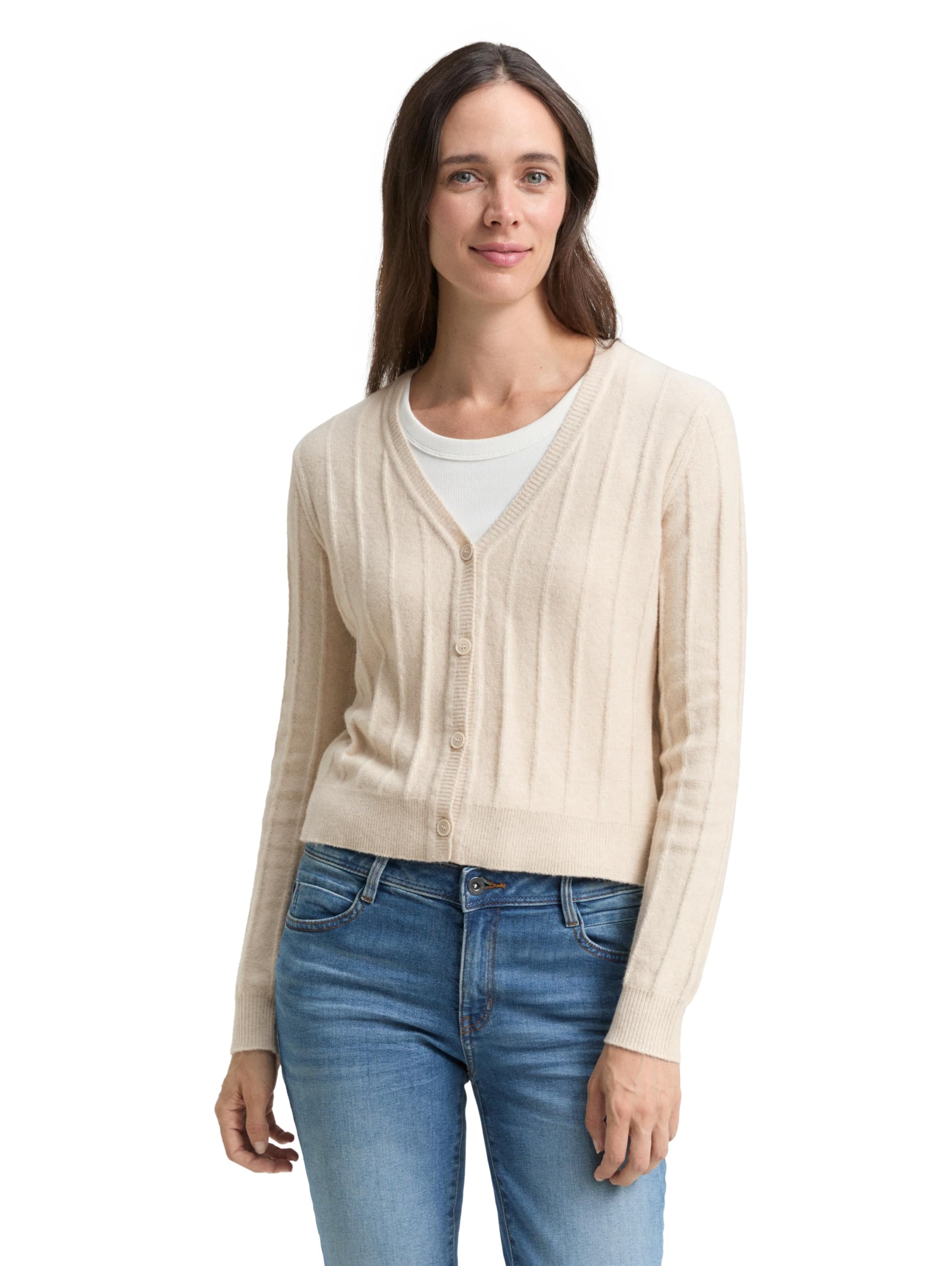 TOM TAILOR Damen Rib Cardigan mit Wollanteil