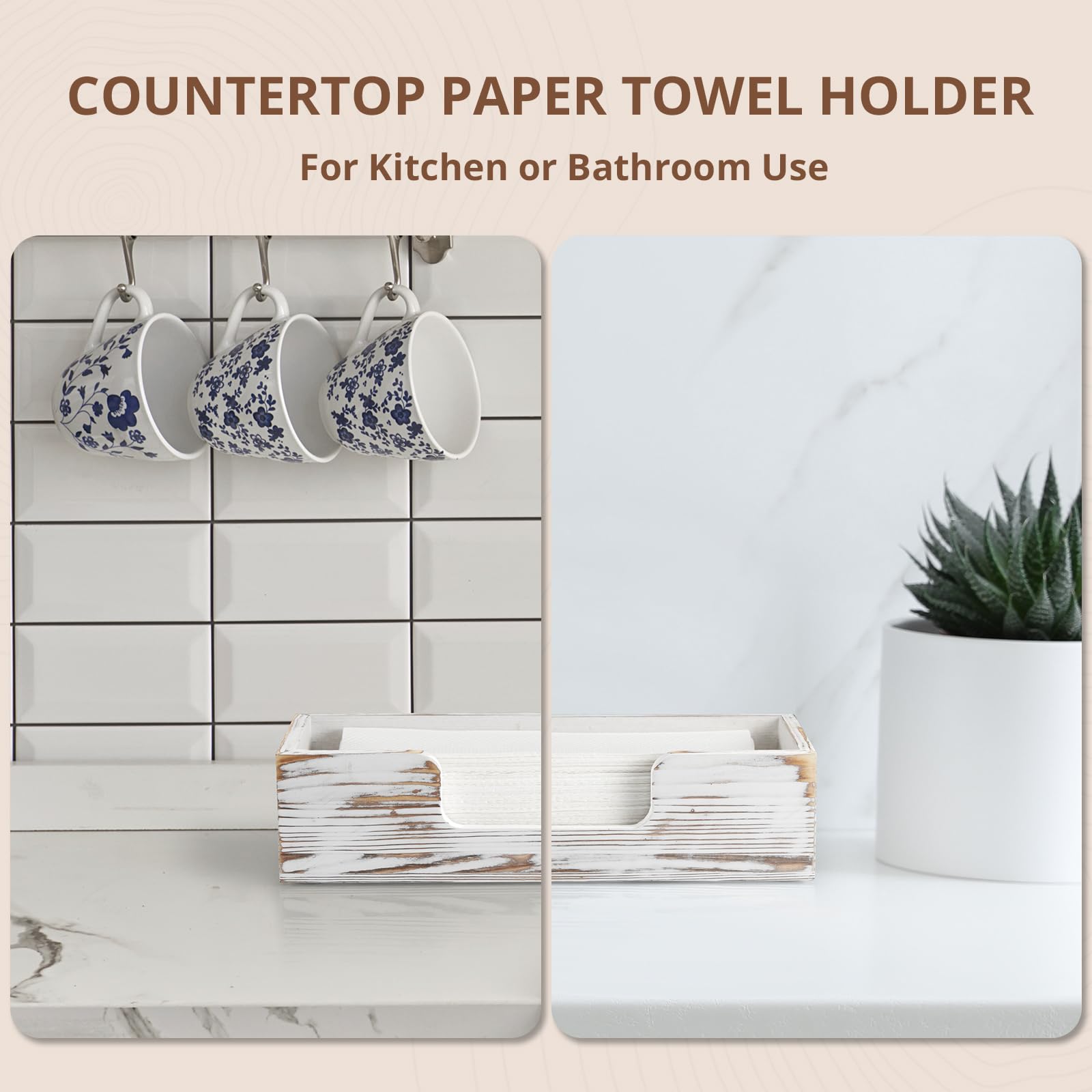 Dispensador de toallas de papel, soporte de toallas de mano de papel plegado de madera lavada blanca para baño de invitados, bandeja dispensadora de pañuelos de mesa comercial para múltiples pliegues
