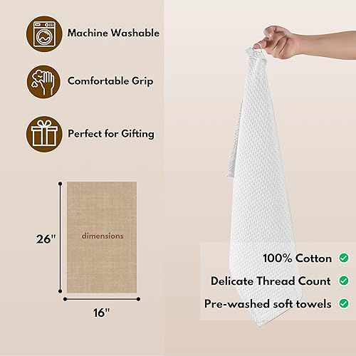 Miniatura 5 de Native Fab Toalla de cocina de algodón con lazo para colgar de 16 x 26 pulgadas, paquete de 12, toallas de cocina de tejido gofre para limpieza y