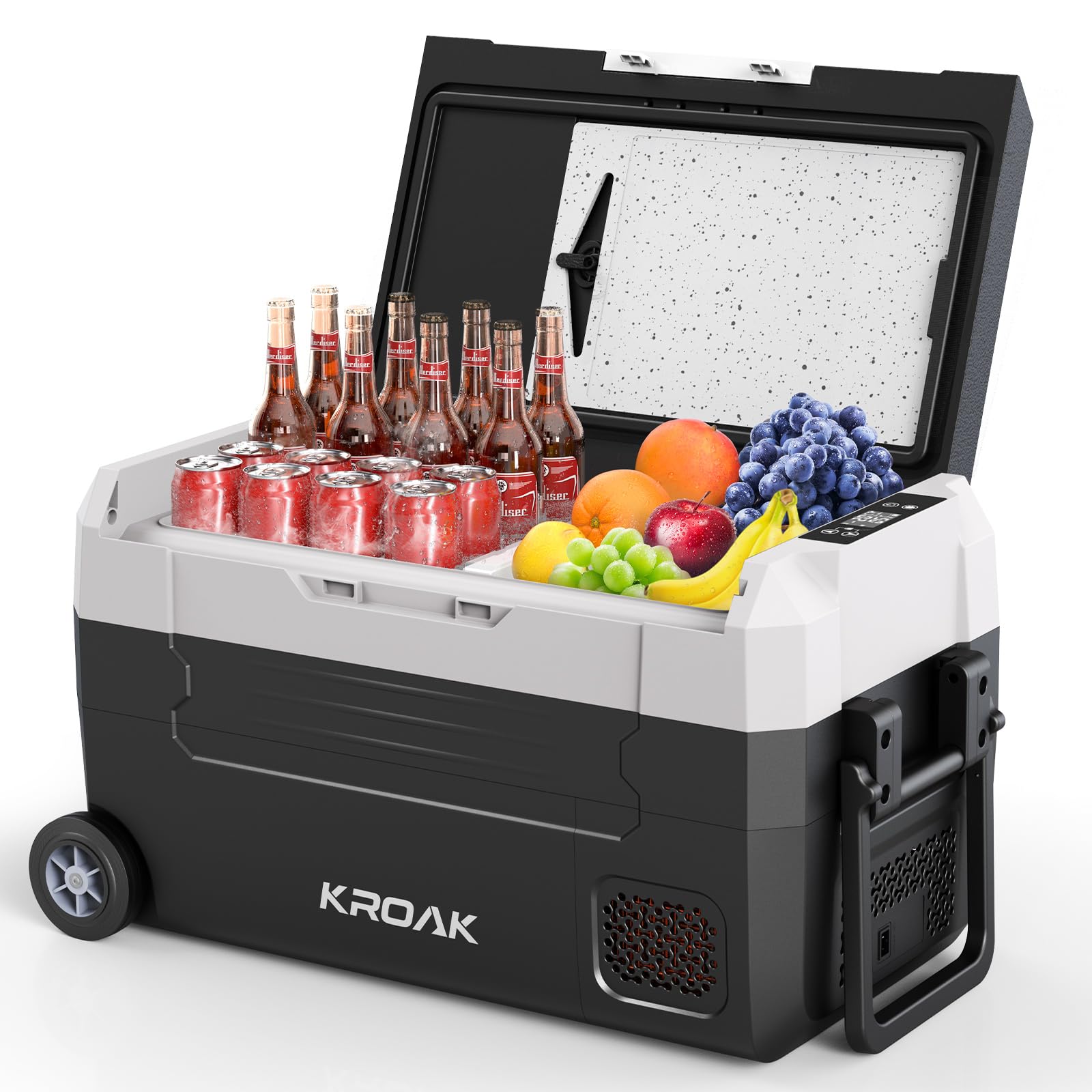 KROAK Nevera portátil de 35 L, 12/24 V, congelador eléctrico, congelador pequeño -20 ℃~ 20 ℃, nevera portátil con compresor eléctrico para coche, camping, camión, barco