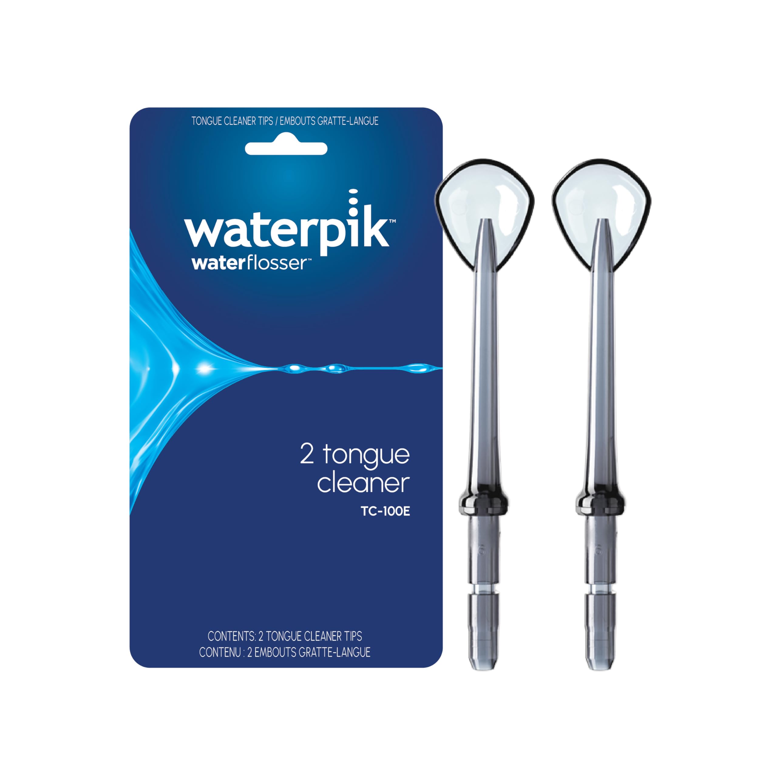 Waterpik Genuine Replacement Tongue Cleaner Tip, Water Flosser Refill Heads Nozzles, Reduce Bad Breath, Improve Oral Hygiene, TC-100E, 2 Count (Assorted Colors)