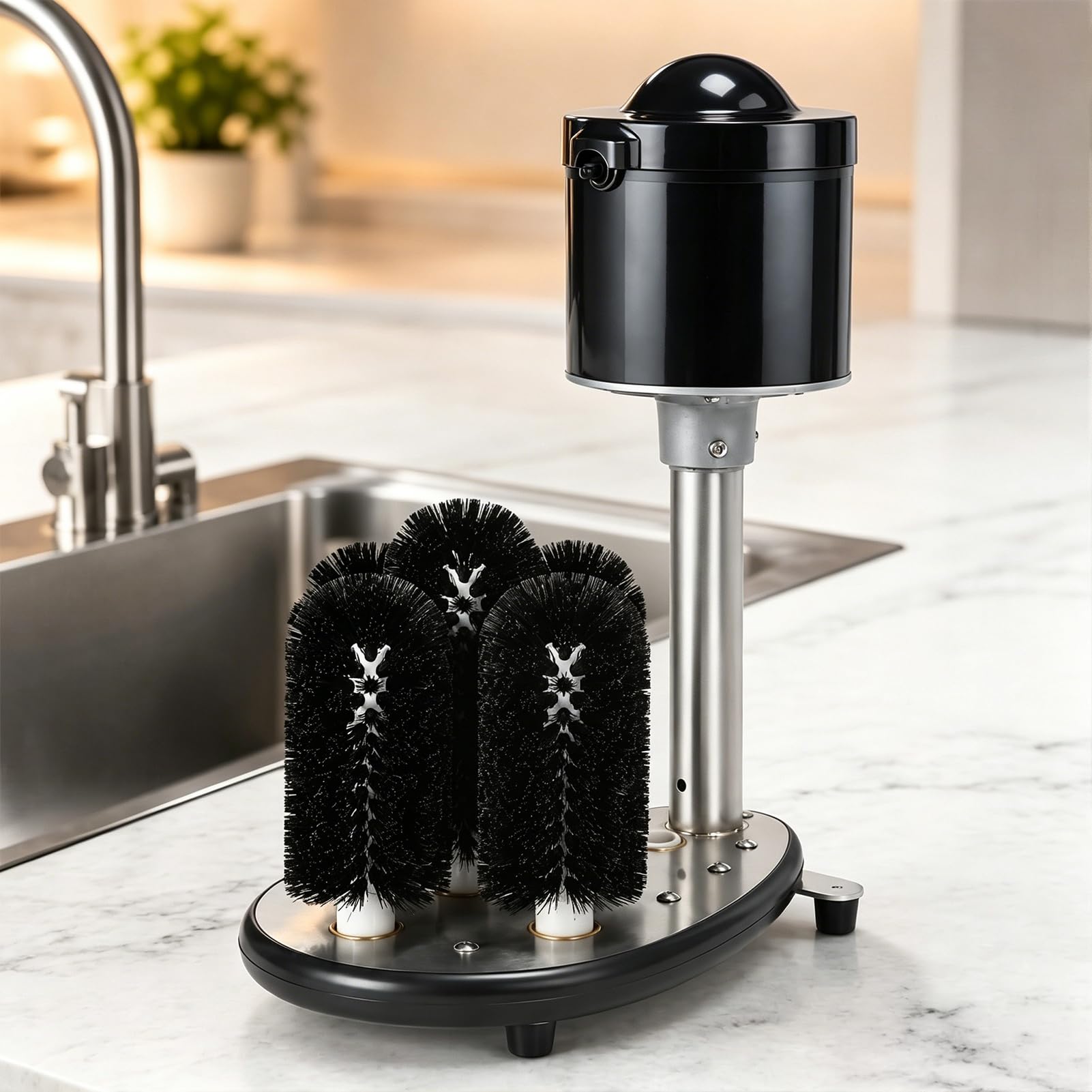 Lave-Verres Électrique, Machine Professionnelle de Nettoyage des Verres à Vin avec 5 Brosses et Nettoyage à 360°, Polisseuse Automatique Verticale en Acier Inoxydable pour 600 Verres/Heure pour Bar