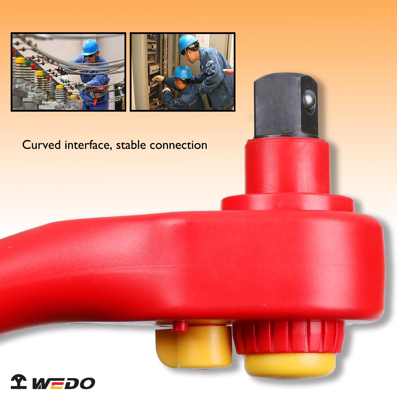 WEDO Insulated Ratchet Wrench, 3/8" Drive, 8" Length,Electricians Safety Wrench, VDE 1000V Anti-Slip Handles - Image 3