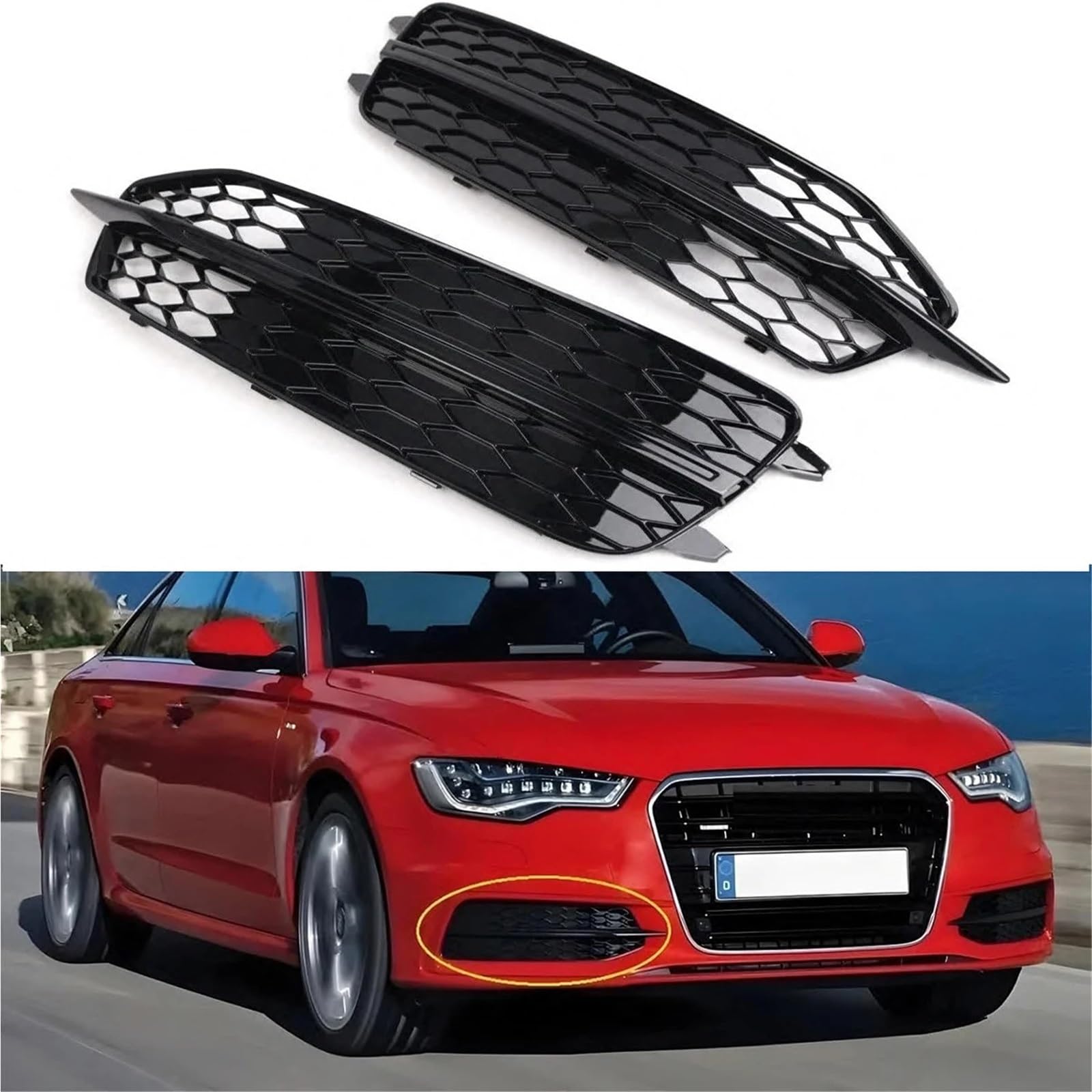 Przedni zderzak, osłona przeciwmgielna, pasuje do AUDI S6, A6, C7, S-Line 2012-2013, 1 para, osłona przeciwmgielna, osłona grilla, plaster miodu