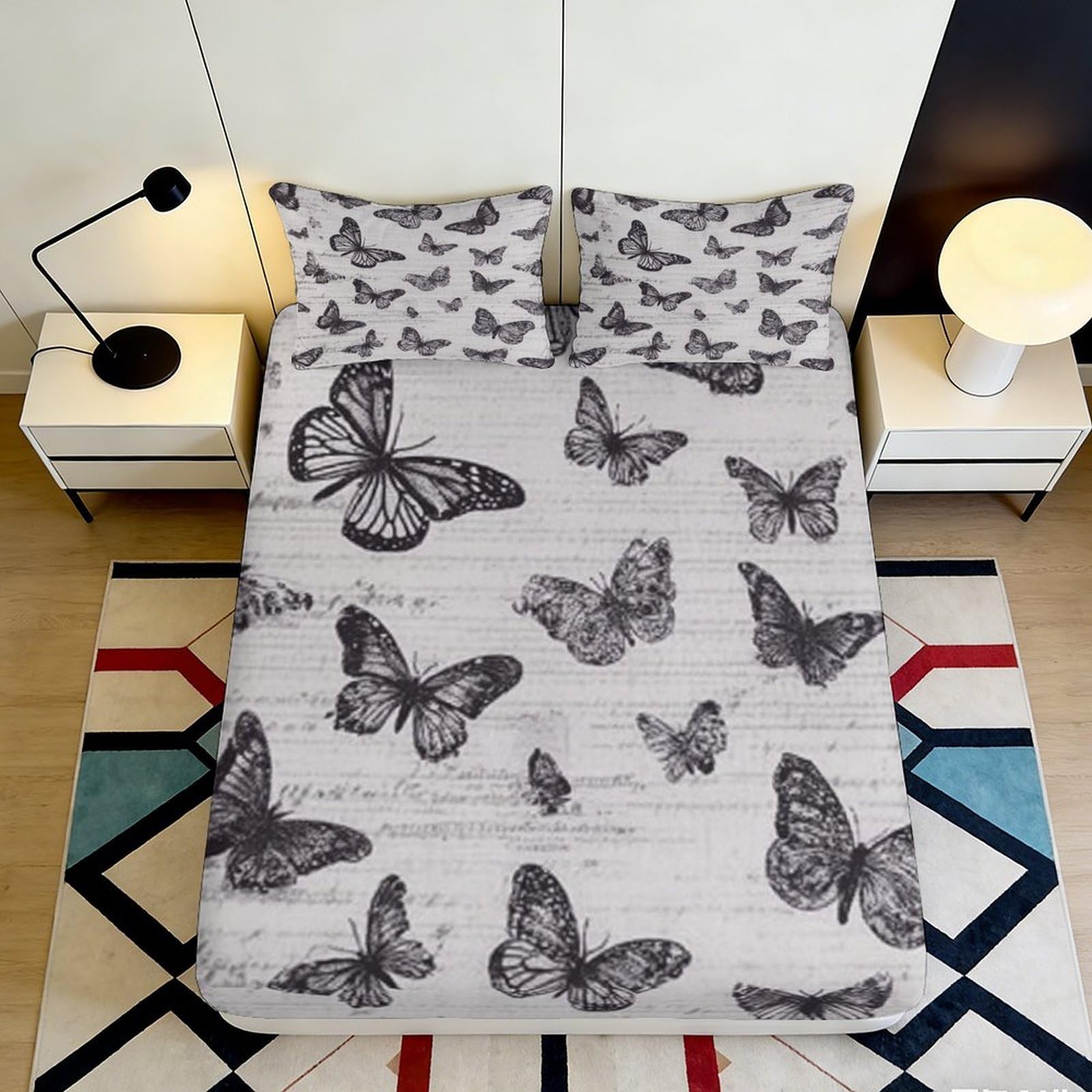 Jqzkxnhpbr Style-10 3D Printed Black Butterfly Fitted Sheet Microfiber Soft Anti-Slip Artistic Butterfly Bed Sheet For Bedroom Guestroom Decor 90X200x25cm