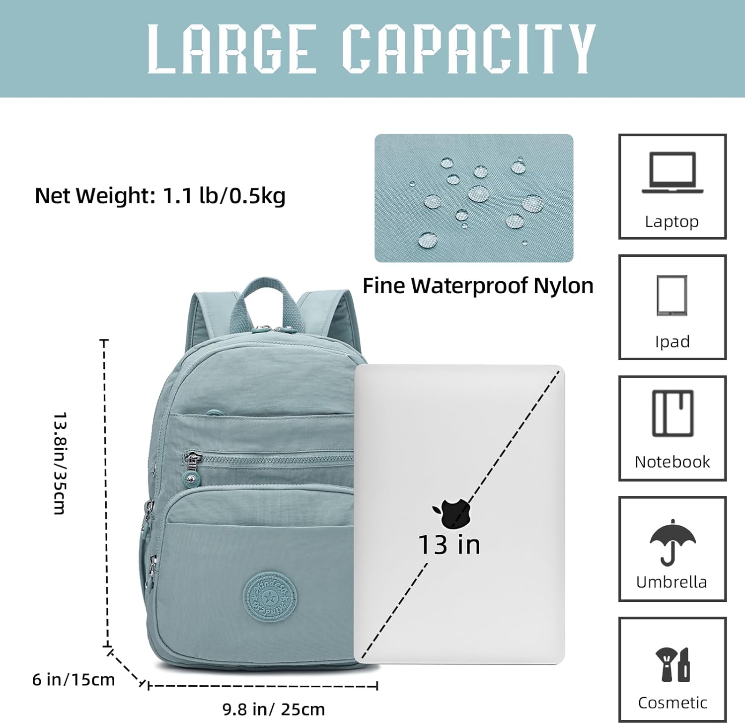 Hiking Waterproof 13" Laptop Backpack Purse for Women and Men,Travel Backpack