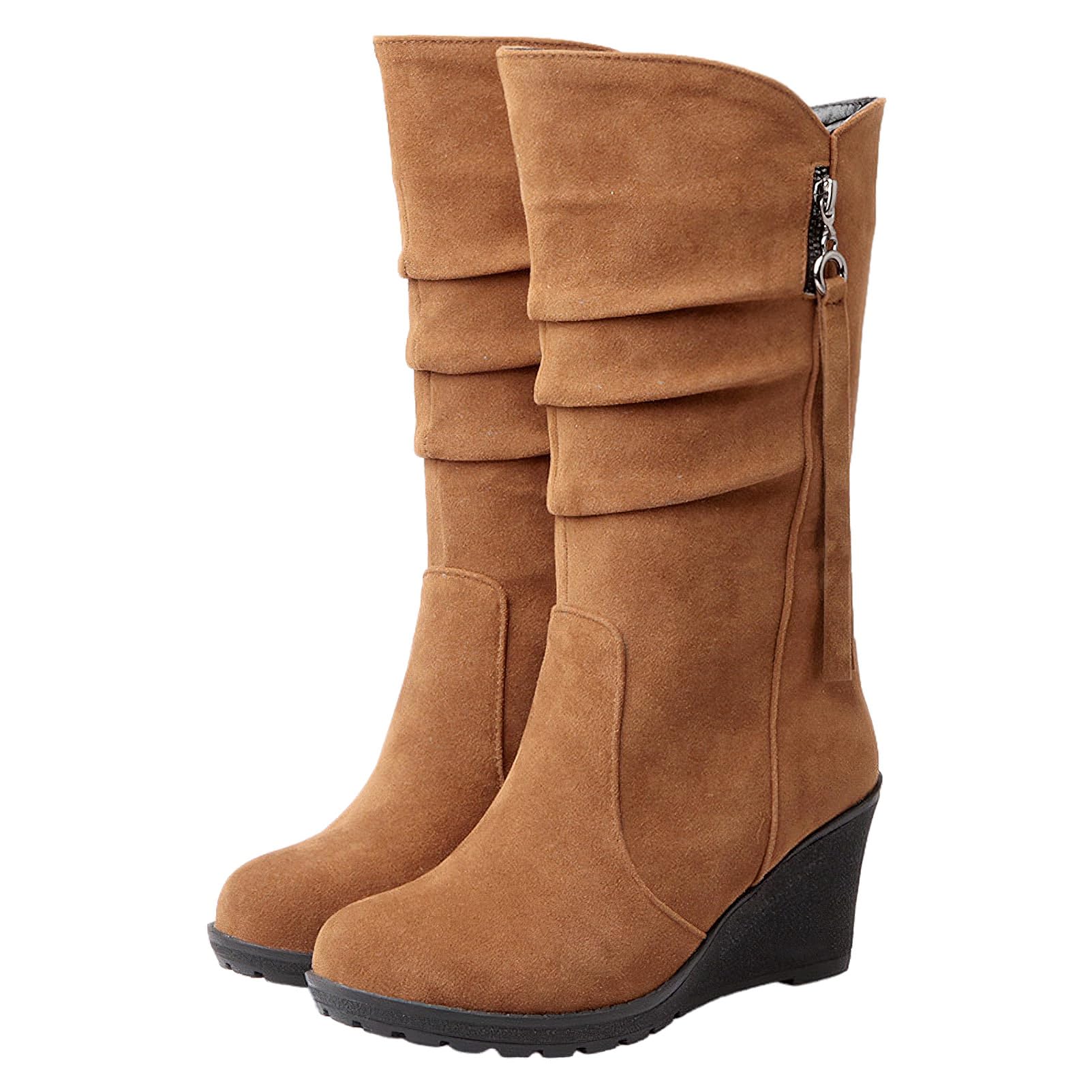 rismart Botas Slouch Mujer Media Pantorrilla Tacón Cuña Forro Fino de Piel Ante Zapatos de Invierno