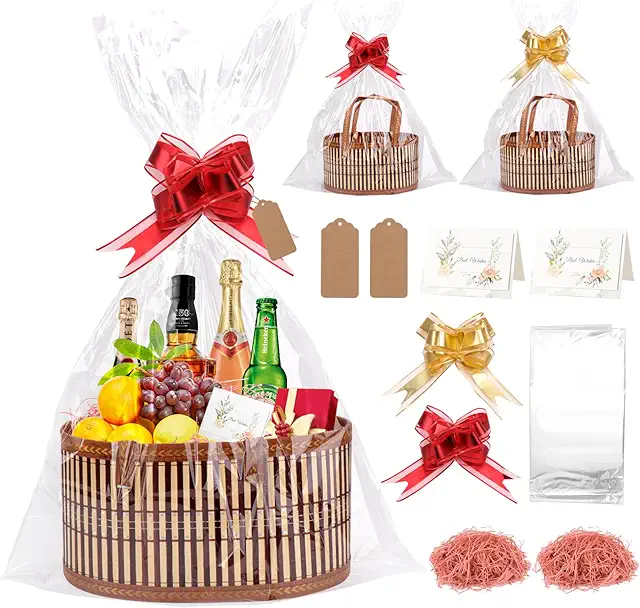 Dreamtop 2-Set Bamboo Gift Baskets - Large Christmas Gift Basket with Handles