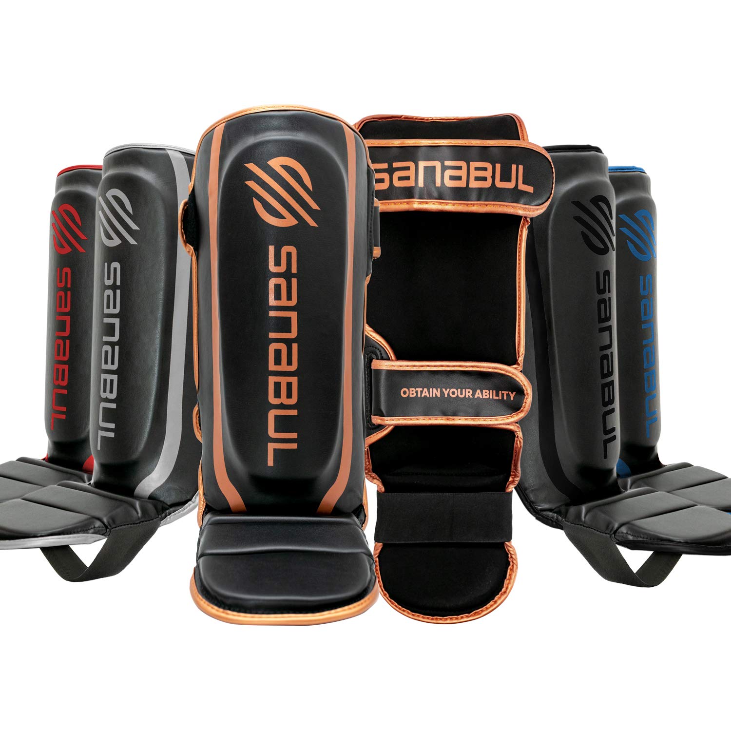 Sanabul Essential Kickboxing Shin Guards with Hook & Loop Straps Shin Pads for MMA Muay Thai and Martial Arts