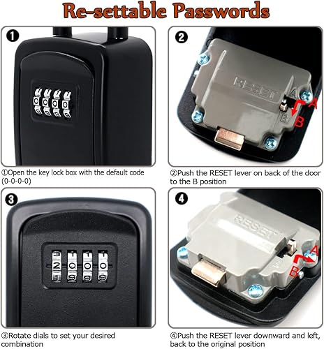 Miniatura 5 de Cerradura de seguridad Protable para almacenamiento de llaves, V-Resourcing para puerta montada, caja de cerradura de combinación de 4 dígitos, para