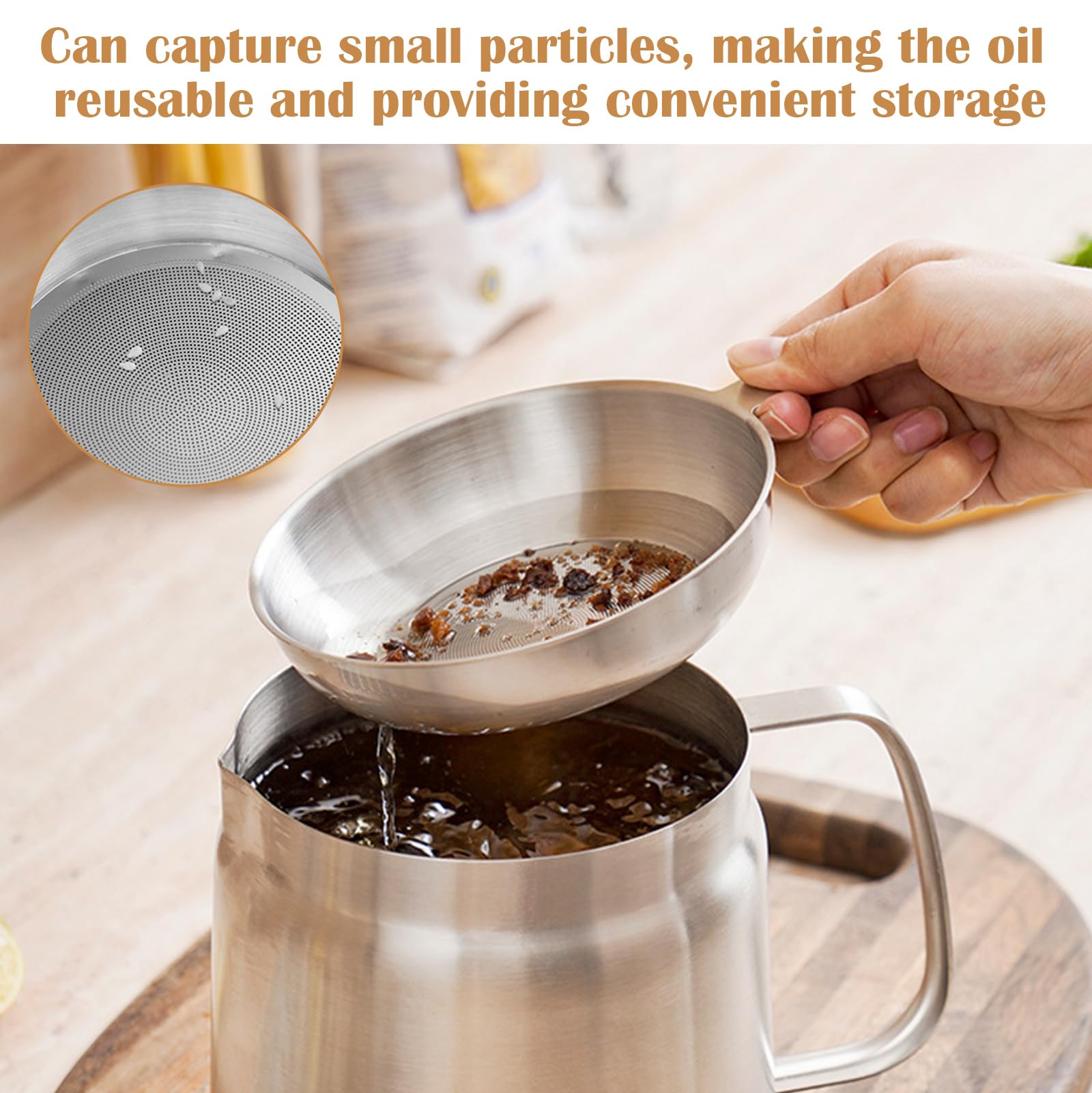 Contenitore Per Grasso APOMOONS 2L - Acciaio Inox, Con Filtro A Maglia Fine E Coperchio - Foto 6