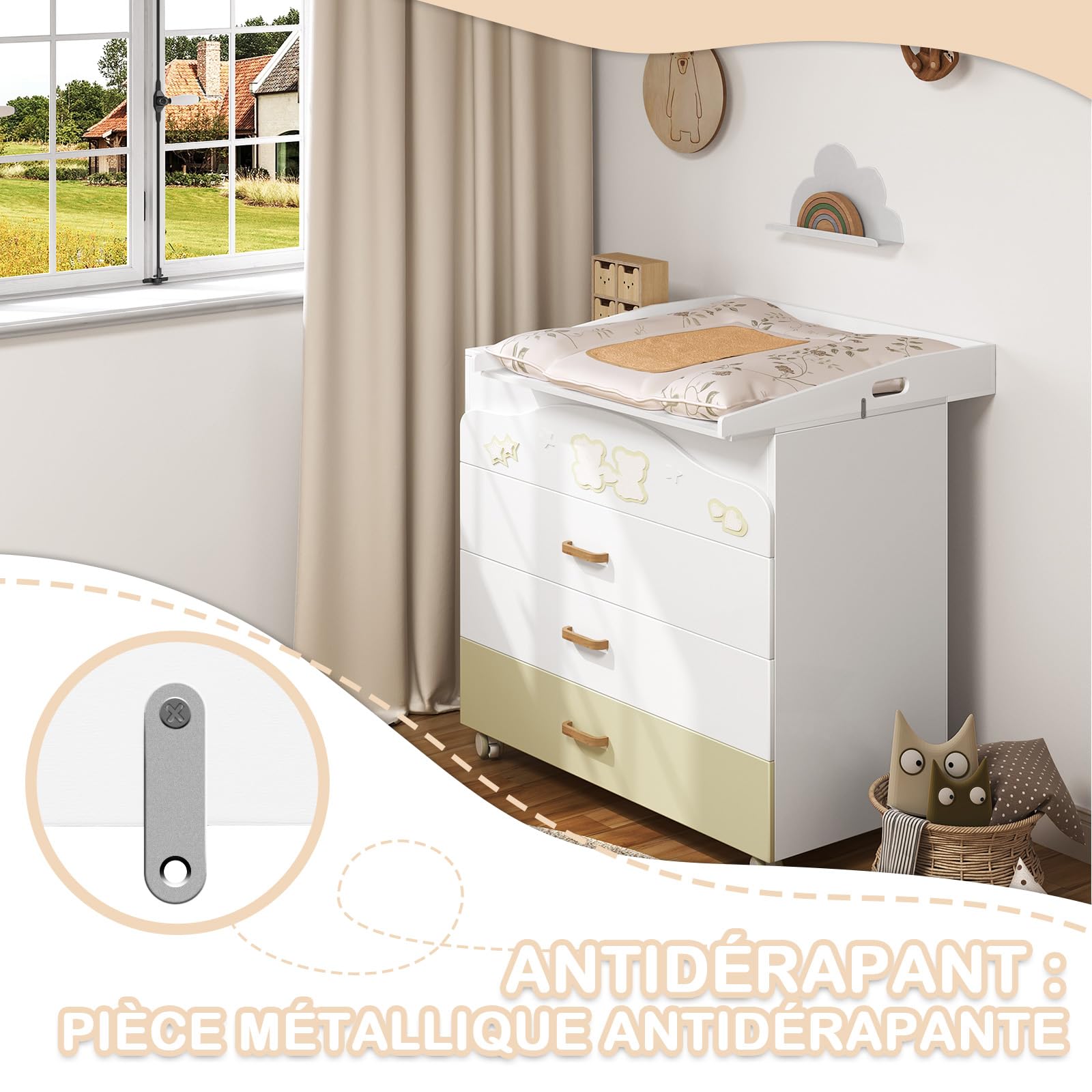 WOLTU Plan à langer en MDF pour commode 80x75x10 cm, plateau amovible pour table à langer, Blanc