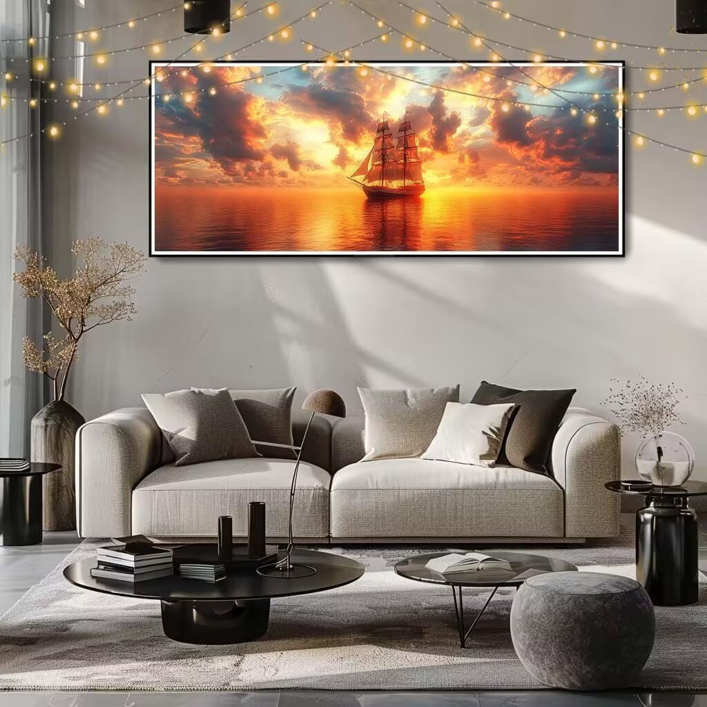 5D DIY zestaw do malowania diamentowego zachód słońca, żaglówka, diament, kryształowy ścieg krzyżykowy do dekoracji domu, pełny zestaw do malowania diamentowego, puzzle diamentowe rzemiosło dla