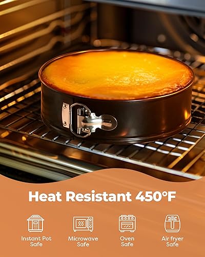 Miniatura 5 de Kootek Juego de 3 moldes para tartas antiadherentes con parte inferior extraíble, 4, 7, 9 pulgadas, moldes redondos para hornear pasteles de queso