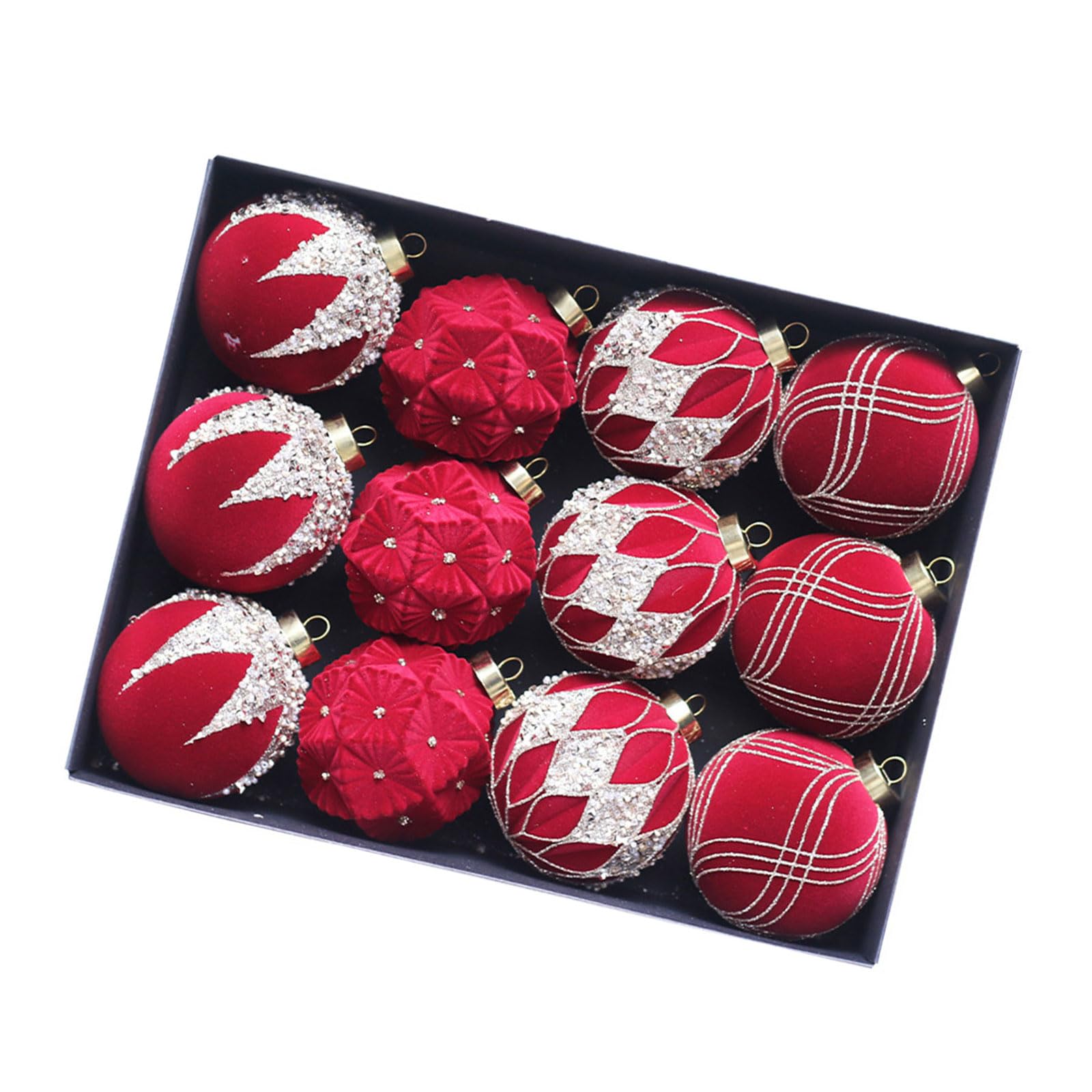 Tsophreniq Of 12 Flocking Christmas Sphere Ornament Soft Flocking Sphere 8cm Baubles for Elegant Holiday Trimming Decorations