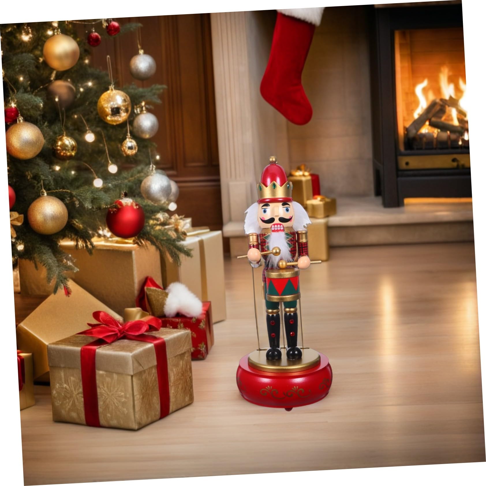 Mipcase Carillon in con Base Rotonda Scatola Musicale Natalizia Carica Manuale Decorazione Festiva per Soggiorno e Feste Natale