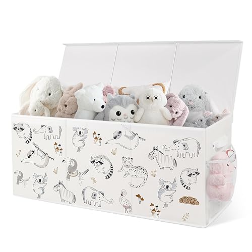 Miniatura 8 de Caja de juguetes plegable extragrande con tapas, organizador de almacenamiento resistente para niños, 38 x 16 x 13 pulgadas, baúl de juguetes para