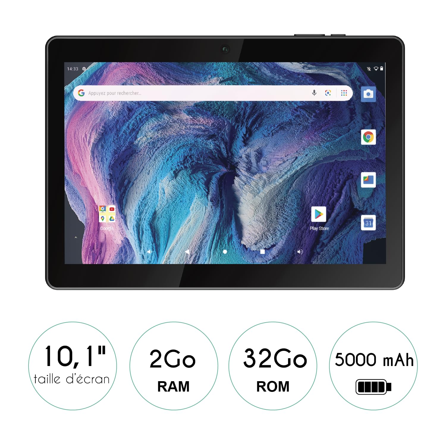 Logicom Tablet 130 Multimedia Adult 10,1'' - Aparat AV 2 MP/AR 5MP - Odtwarzacz wideo - Połączenia wideo - WiFi - Bluetooth - USB-C - Android 13 - Pamięć 32 GB - Bateria 5000 mAh - Czarny