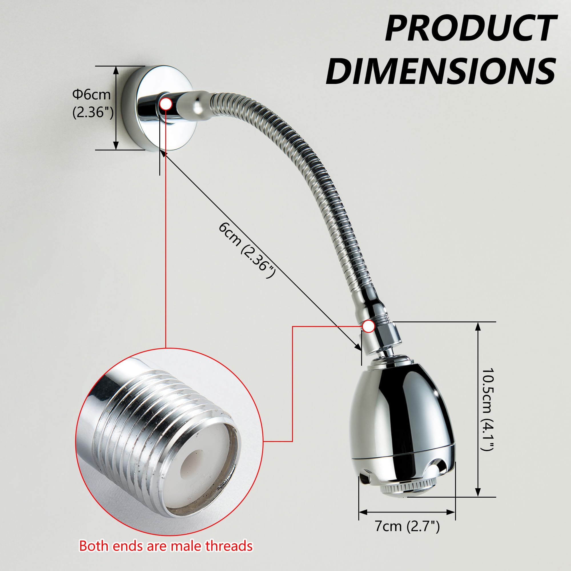 Cabezal de ducha cromado de 11.8 pulgadas con brazo de ducha ajustable, cabezal de ducha flexible de 3 funciones para ducha pequeña, brazo de extensión de cabezal de ducha de alta presión