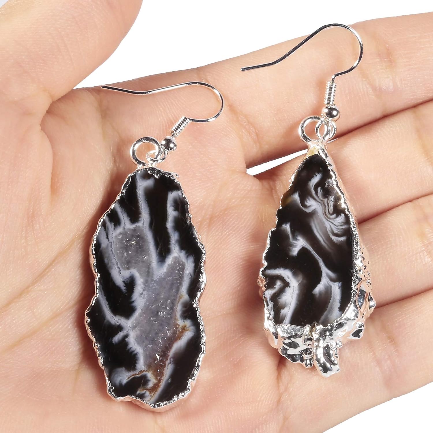 Nupuyai Natural Stone Drop Earrings for Women, Druzy Agate Geode Crystal Quartz Dangle Hook Earrings - Image 2