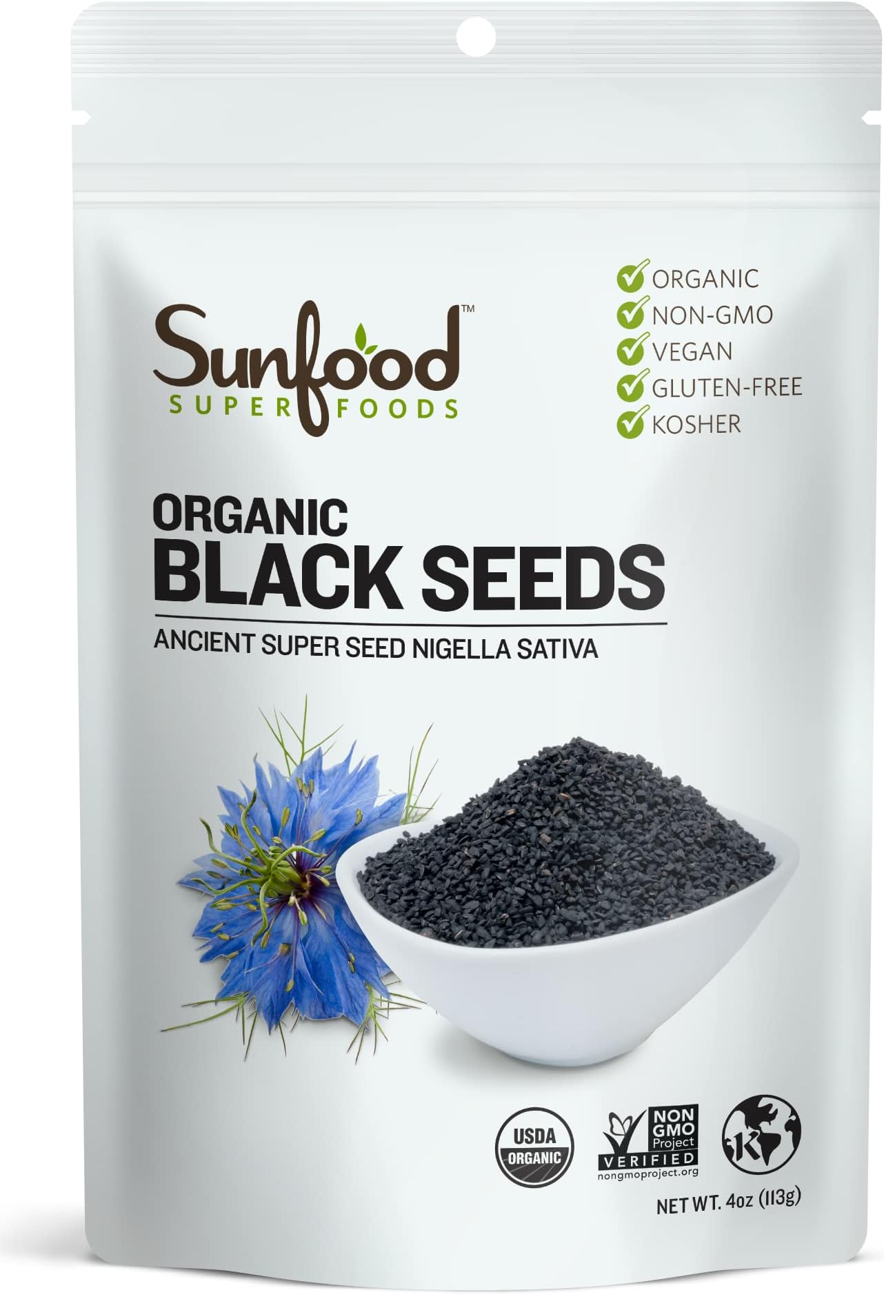 Sunfood Superfoods Black Seeds Organic - Whole Black Cumin Seed, Nigella Sativa, Caraway, Coriander, Raw Seeds for Tea, Oil, Cooking and Baking - 8 oz Bag