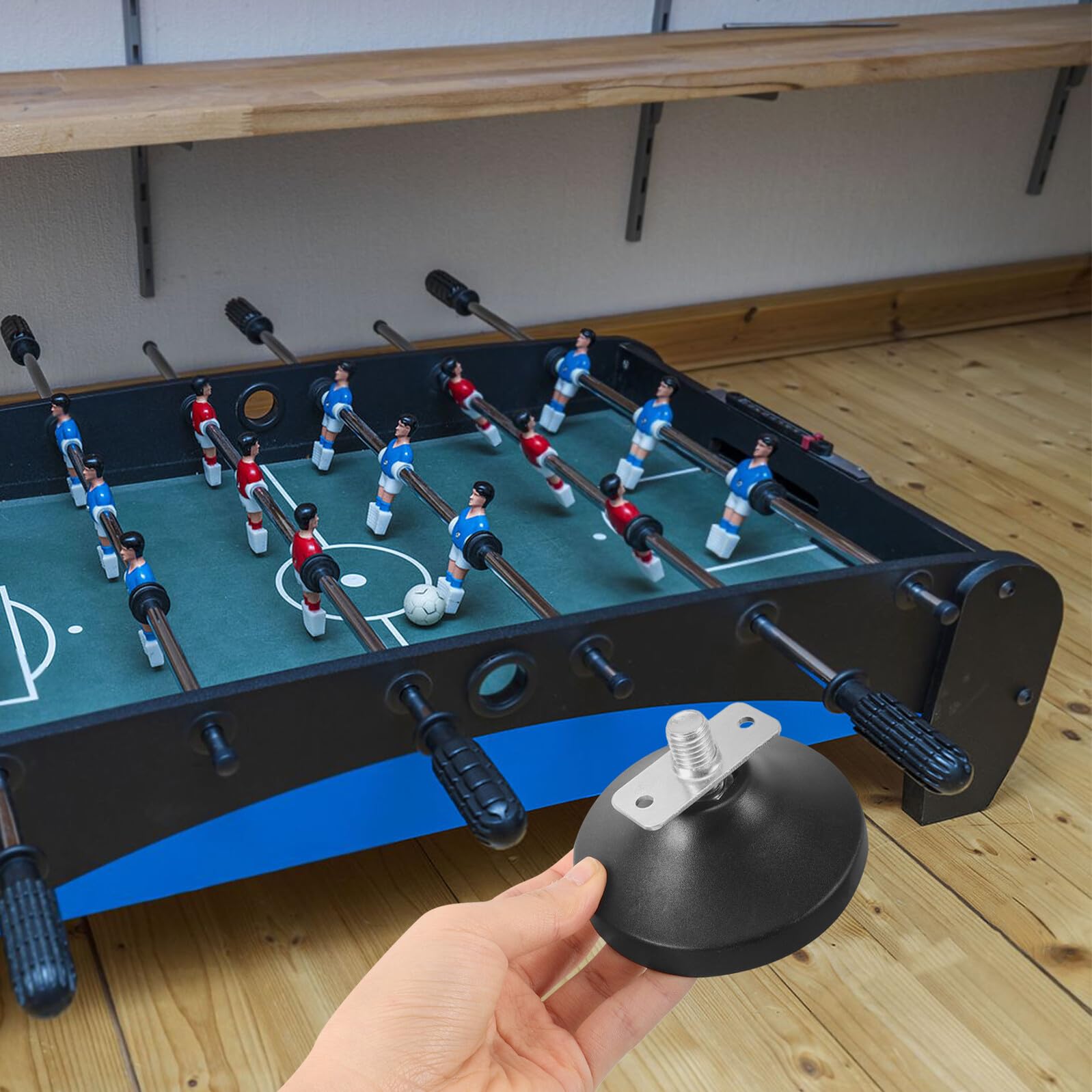 GALPADA 4 Piedini Regolabili in Acciaio e Gomma per Calcio Balilla, Antiscivolo e Protezione Pavimenti, Compatibili Tavoli e Banchi da Lavoro, Nero, 4 Pezzi