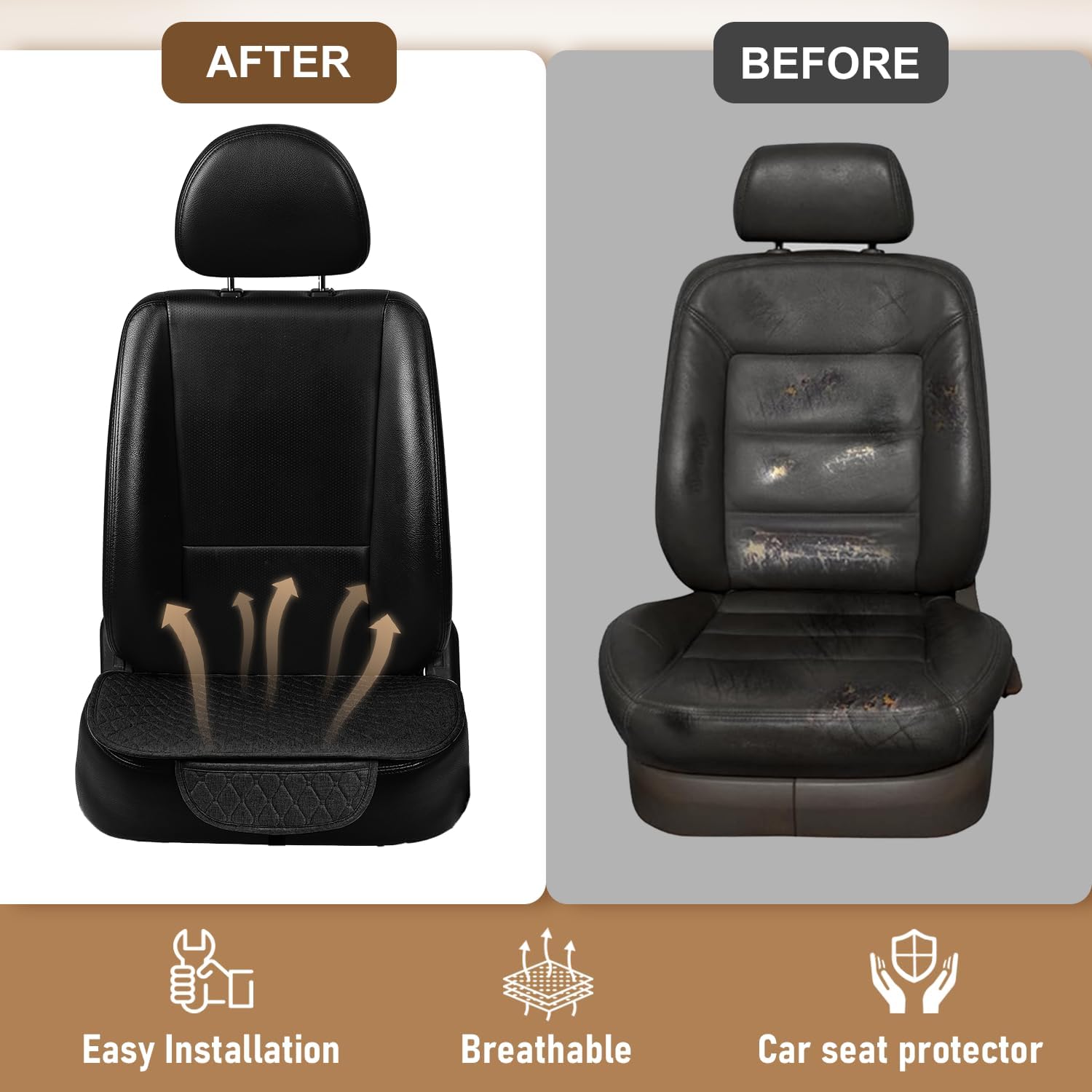 Linen Car Seat Covers for Cars - Non-Slip and Soft, 2 PCS Bottom Seat Cover Protectors with Storage Pocket, Linen Front Seat Covers Used for SUVs, Cars, Sedans (Black)