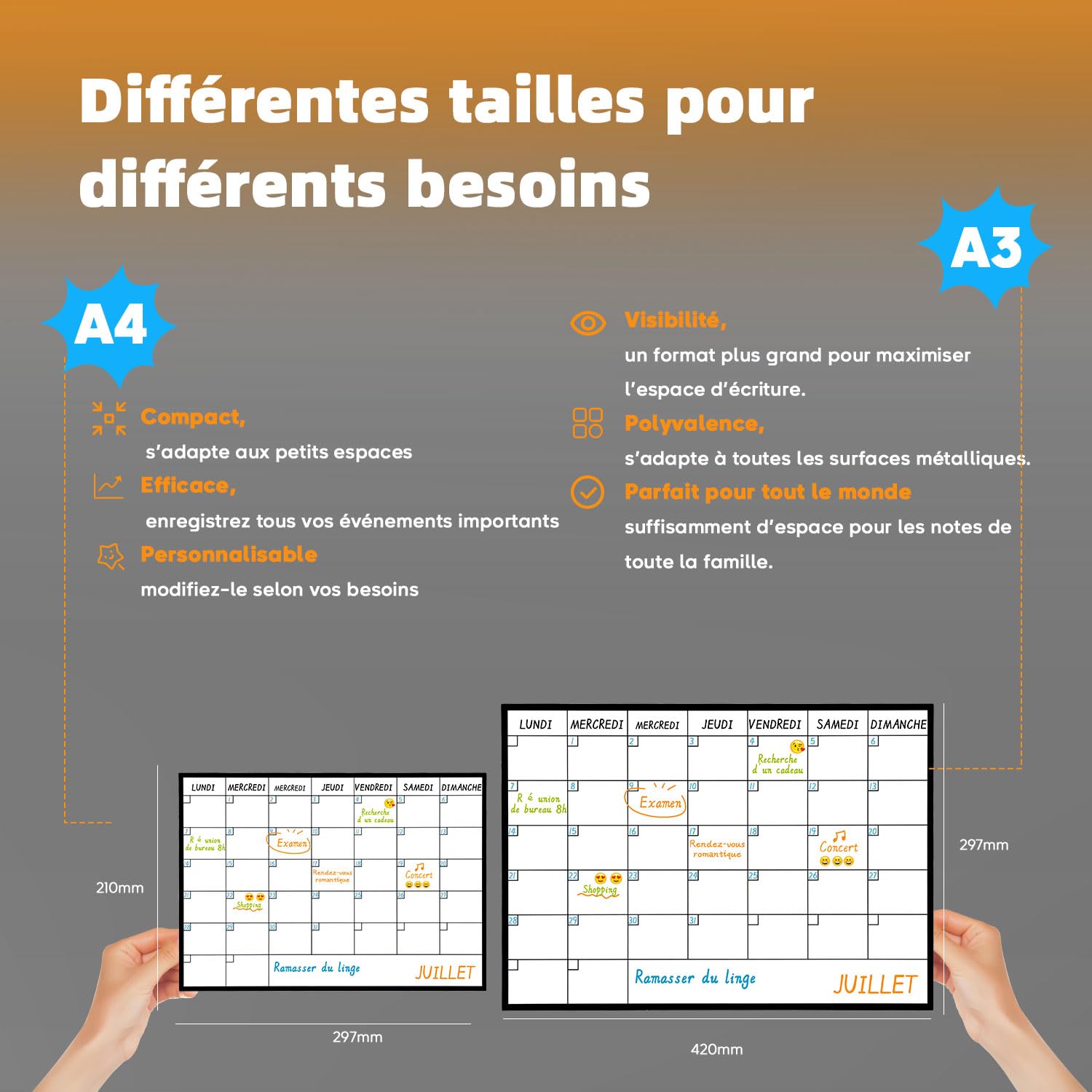 Calendrier Magnétique Mensuel A4 + Tableau Hebdomadaire A4 + Marqueurs Premium + Stickers | Planning Frigo Familial